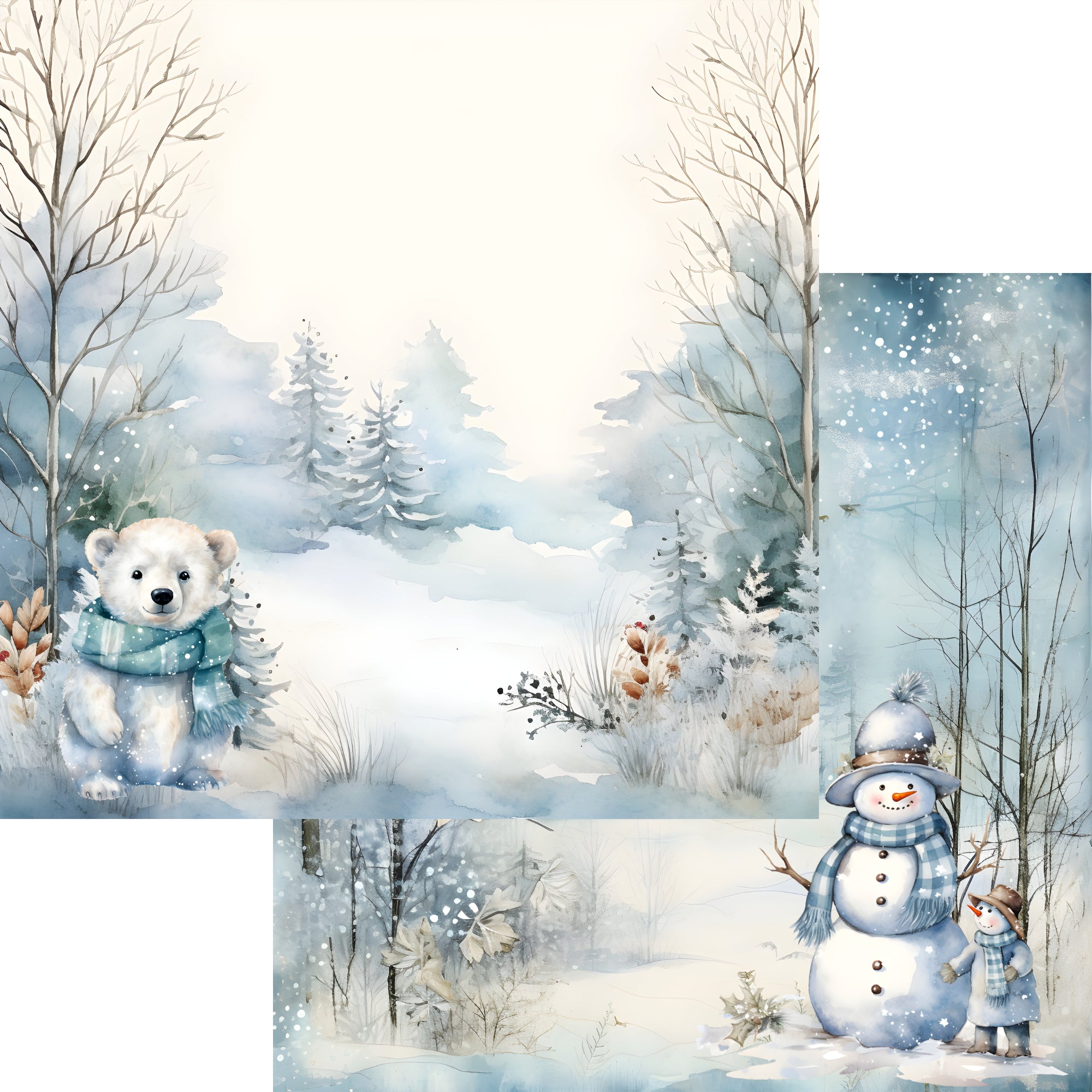 Wonderful Winter Collection Winter Polar Bears 12 x 12 Double-Sided Scrapbook Paper by SSC Designs