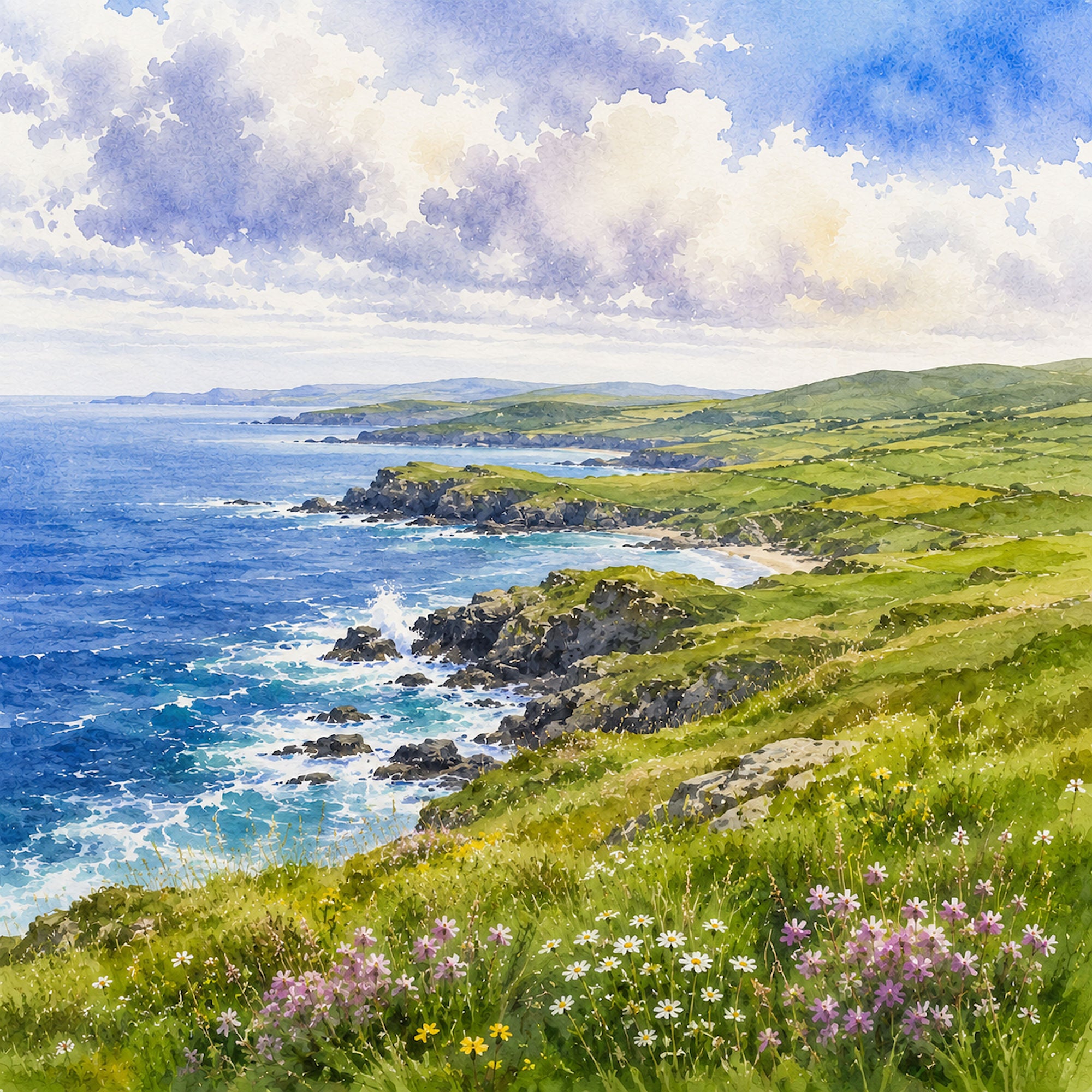 Watercolor Ireland Collection Cliffs of Moher 12 x 12 Double-Sided Scrapbook Paper by SSC Designs