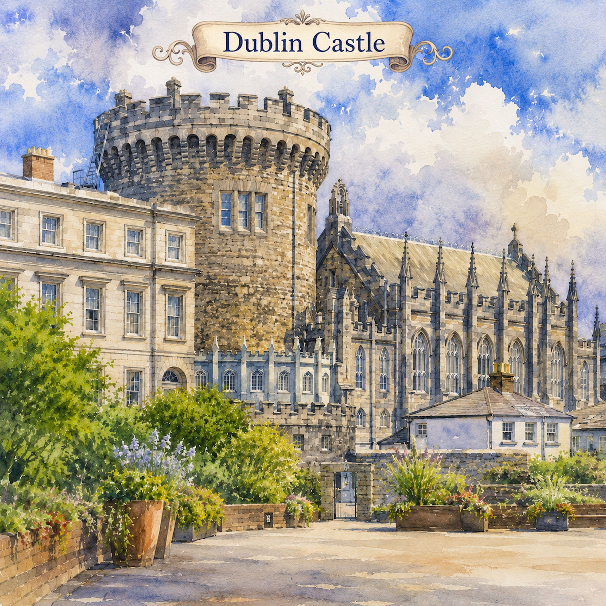 Watercolor Ireland Collection Dublin Castle 12 x 12 Double-Sided Scrapbook Paper by SSC Designs