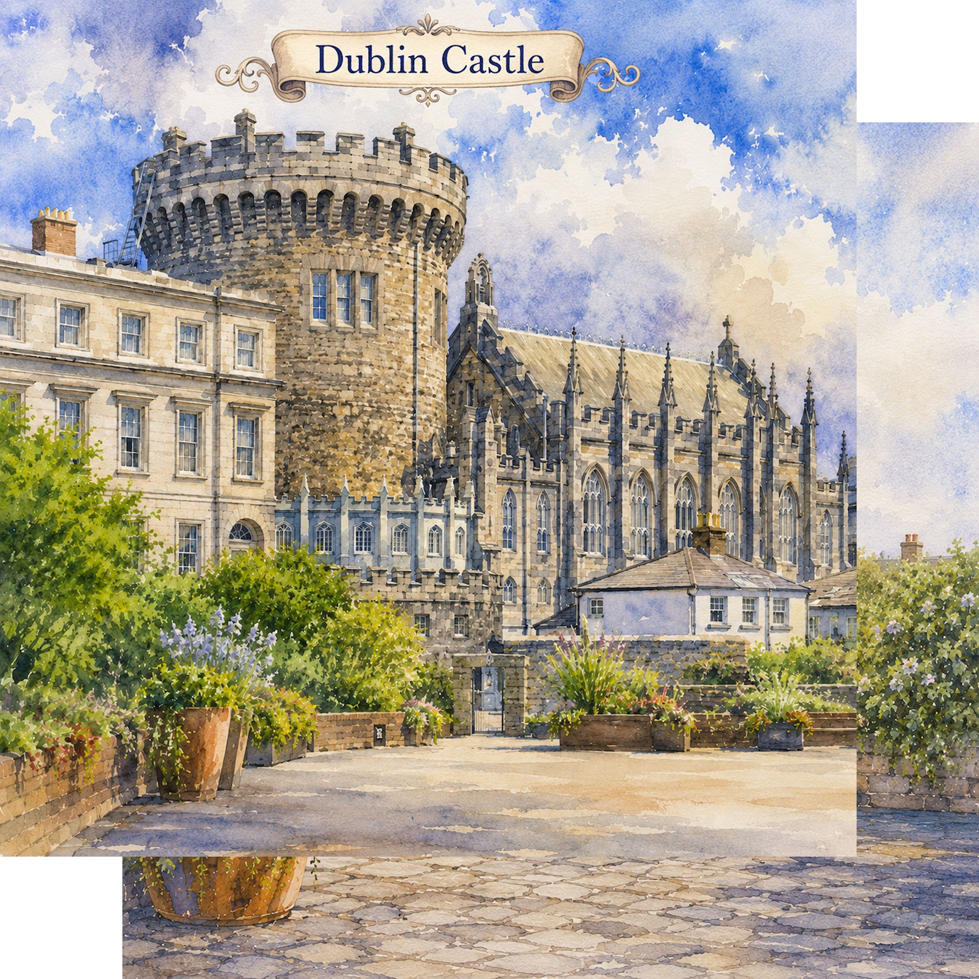 Watercolor Ireland Collection Dublin Castle 12 x 12 Double-Sided Scrapbook Paper by SSC Designs