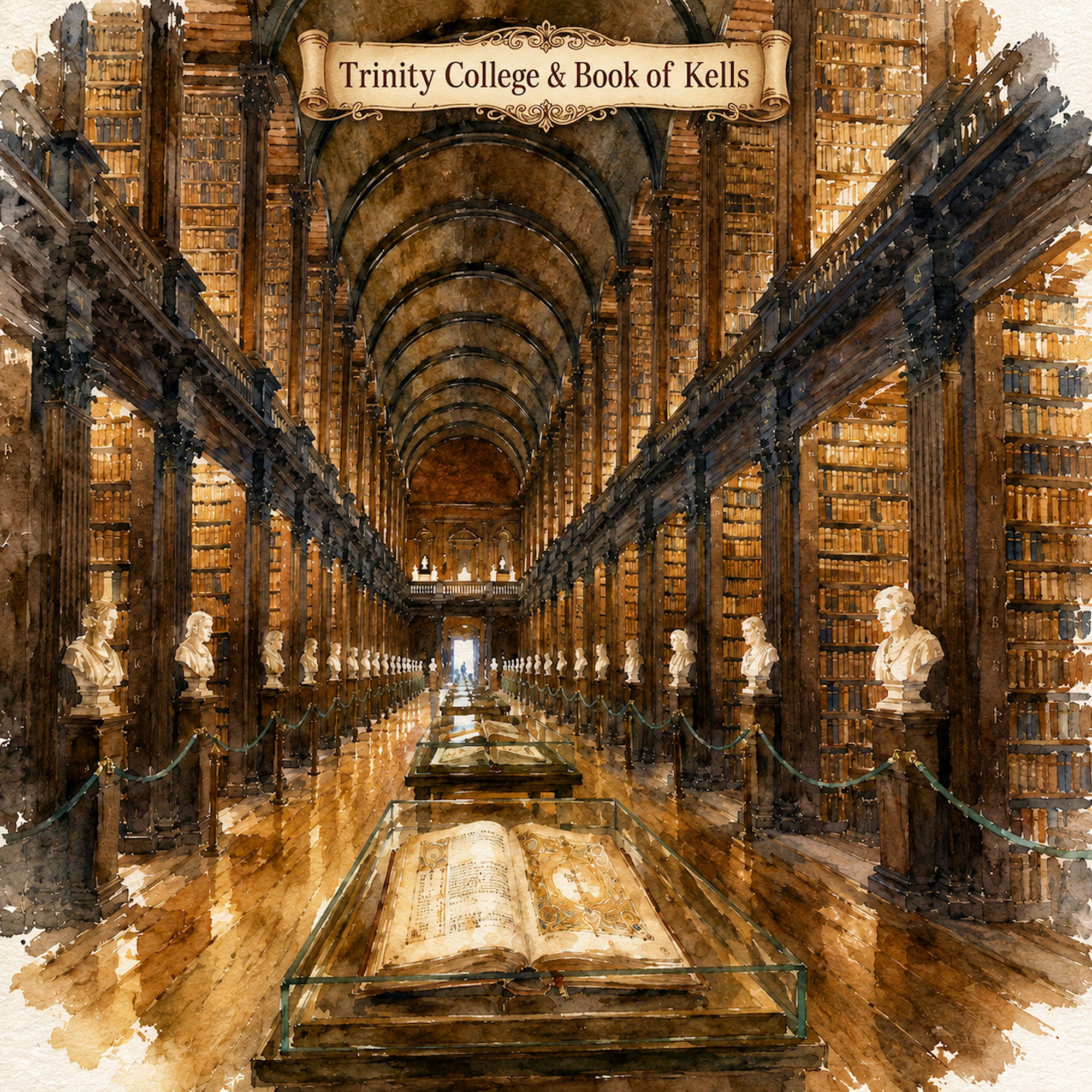 Watercolor Ireland Collection Trinity College & Book of Kells 12 x 12 Double-Sided Scrapbook Paper by SSC Designs
