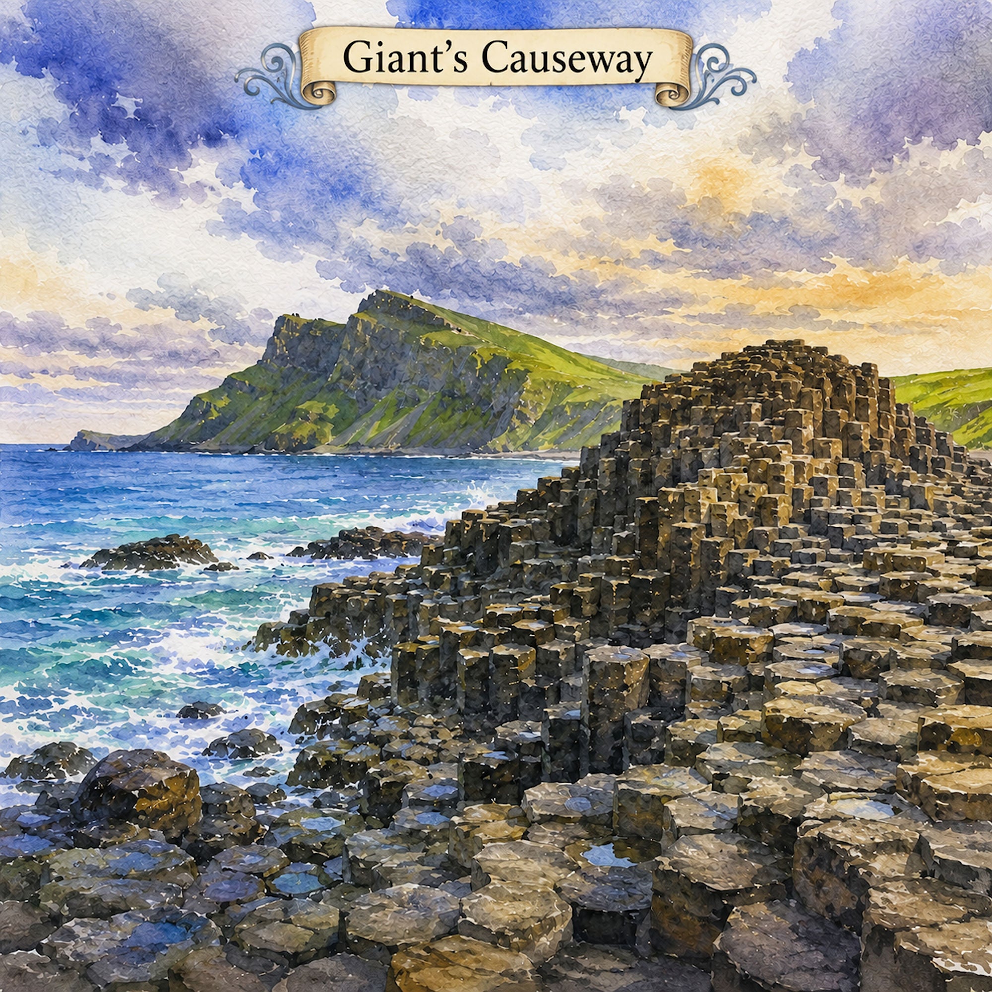 Watercolor Ireland Collection Giant's Causeway 12 x 12 Double-Sided Scrapbook Paper by SSC Designs