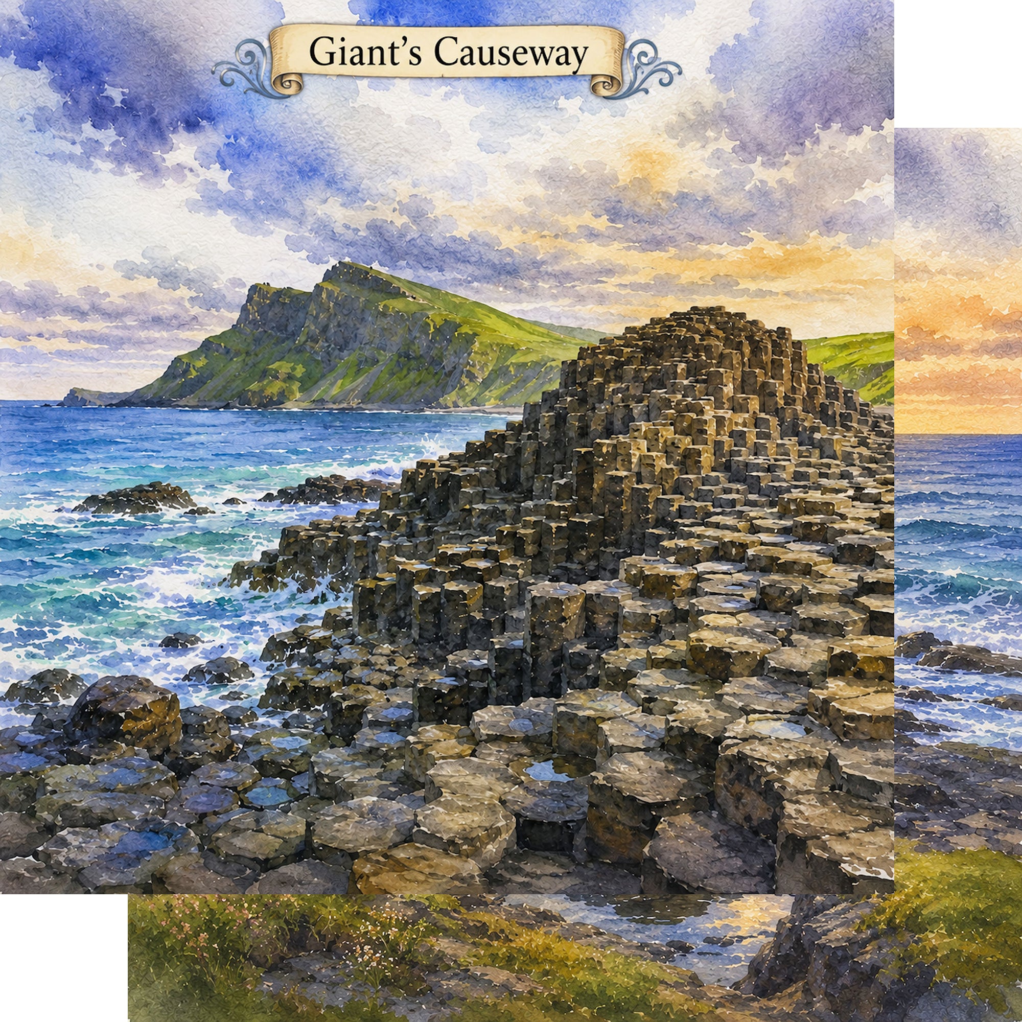 Watercolor Ireland Collection Giant's Causeway 12 x 12 Double-Sided Scrapbook Paper by SSC Designs