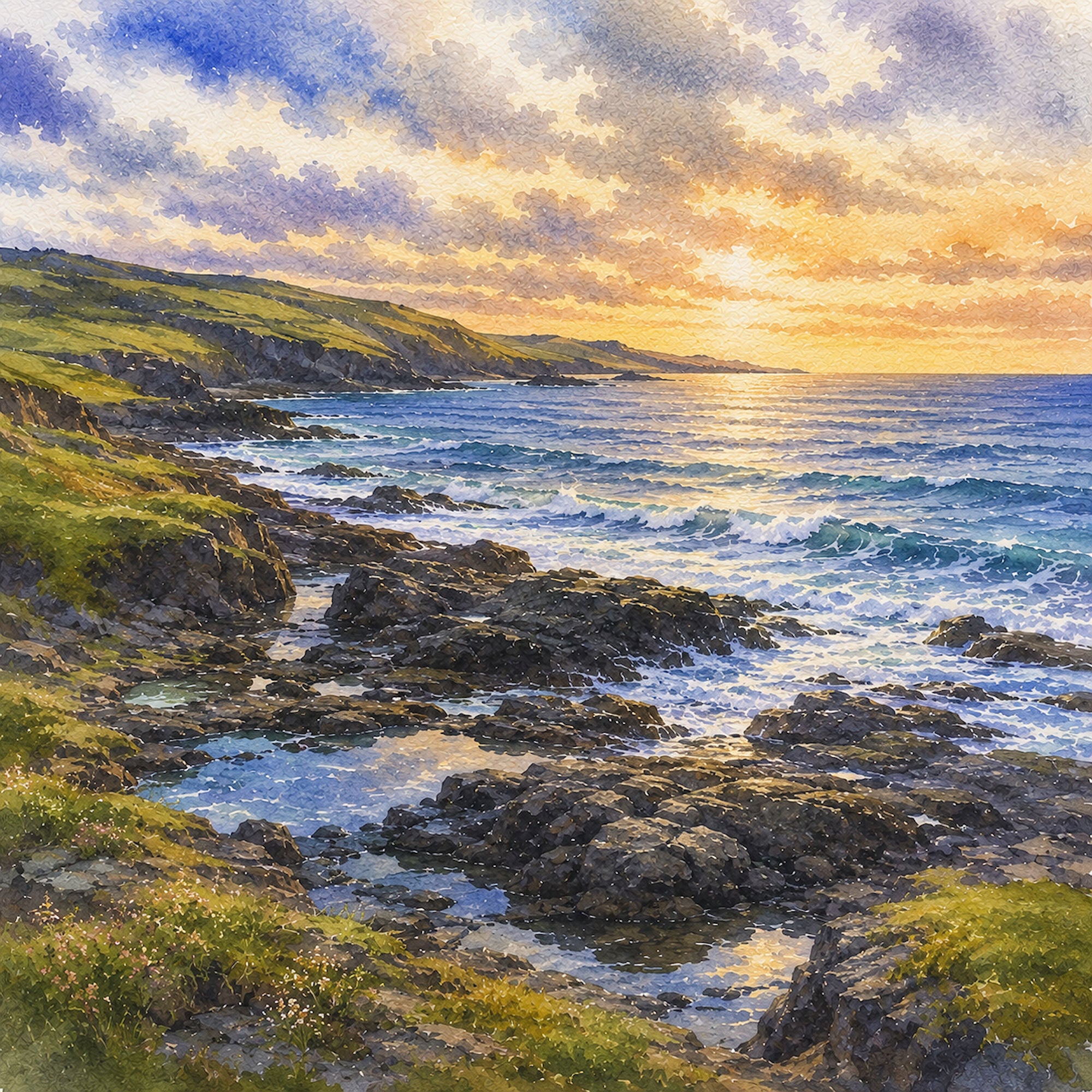 Watercolor Ireland Collection Giant's Causeway 12 x 12 Double-Sided Scrapbook Paper by SSC Designs