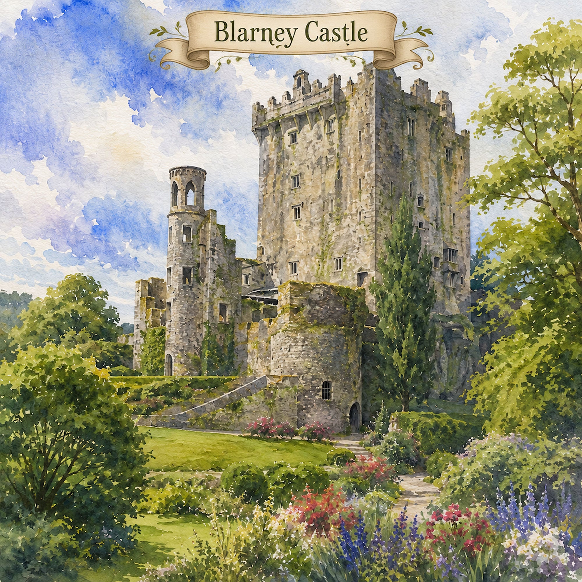 Watercolor Ireland Collection Blarney Castle 12 x 12 Double-Sided Scrapbook Paper by SSC Designs