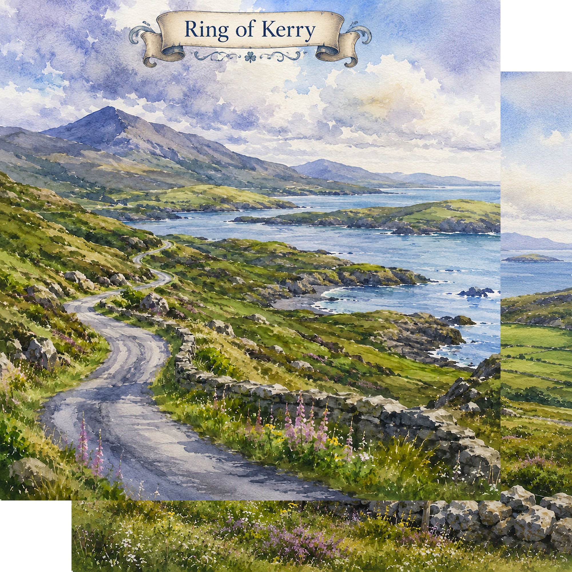 Watercolor Ireland Collection Ring of Kerry 12 x 12 Double-Sided Scrapbook Paper by SSC Designs