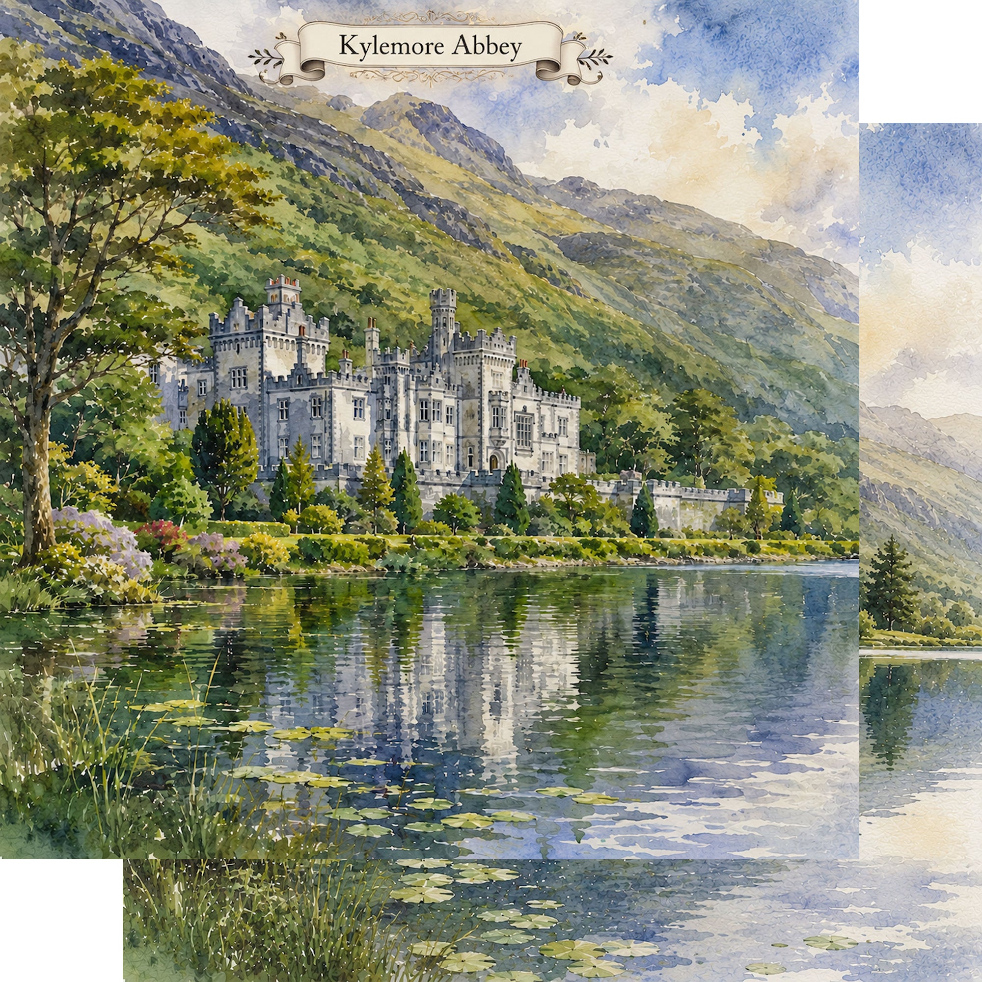Watercolor Ireland Collection Kylemore Abbey 12 x 12 Double-Sided Scrapbook Paper by SSC Designs