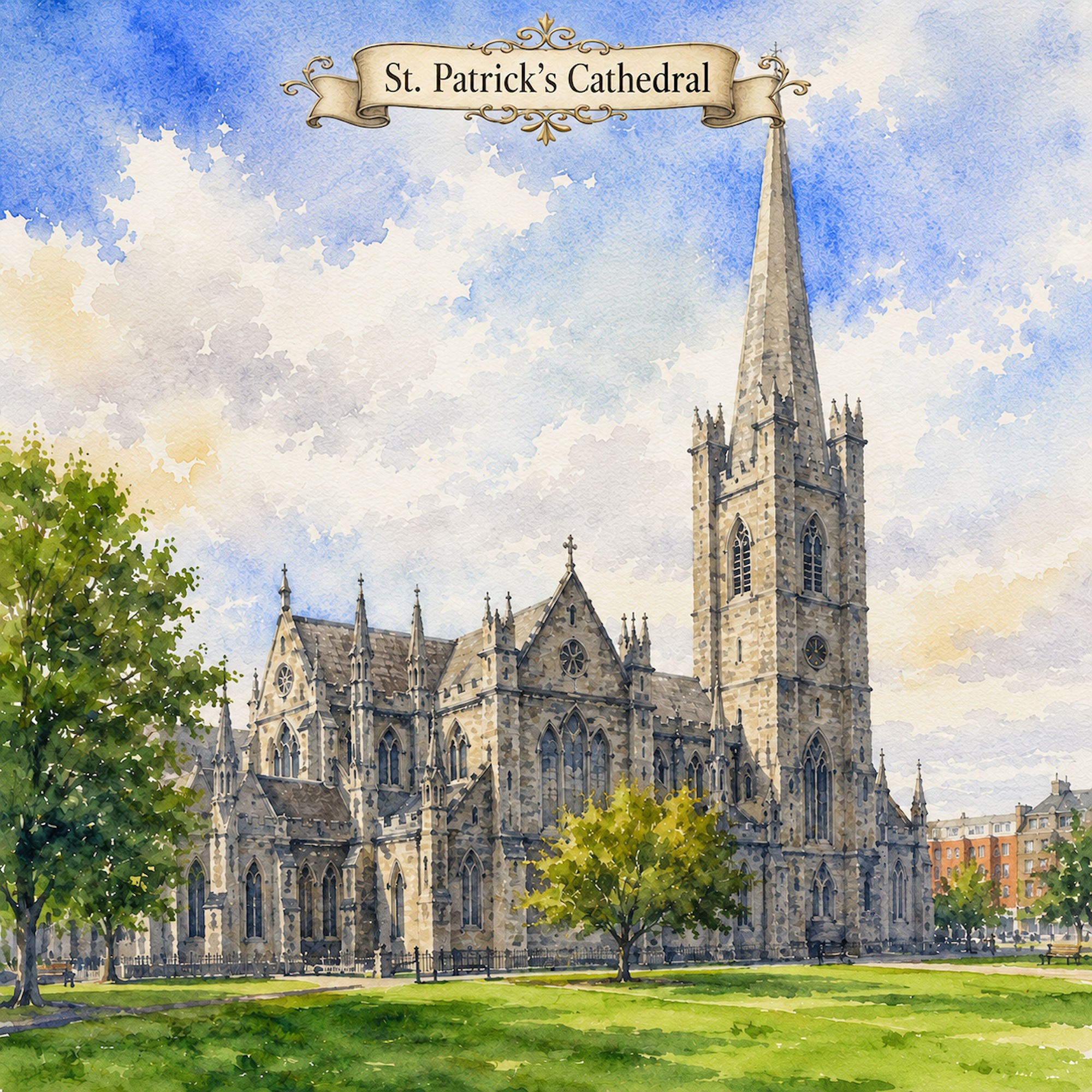 Watercolor Ireland Collection St. Patrick's Cathedral 12 x 12 Double-Sided Scrapbook Paper by SSC Designs