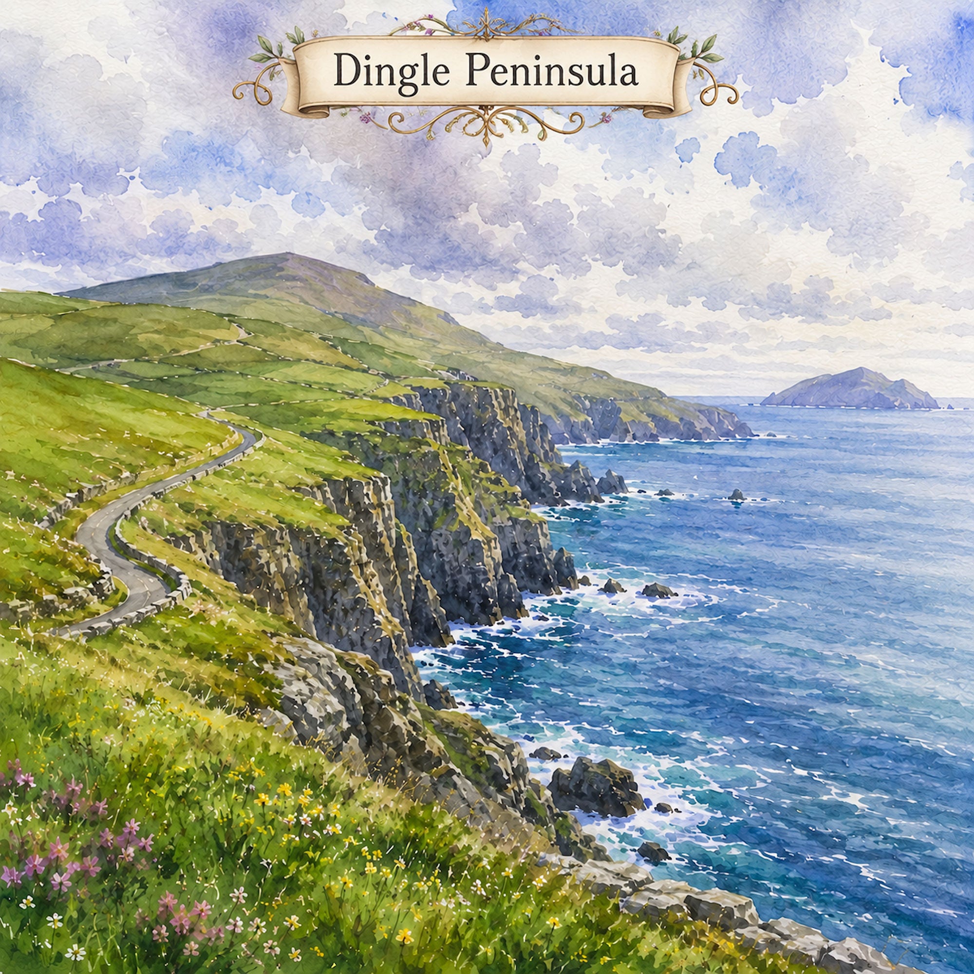 Watercolor Ireland Collection Dingle Peninsula 12 x 12 Double-Sided Scrapbook Paper by SSC Designs