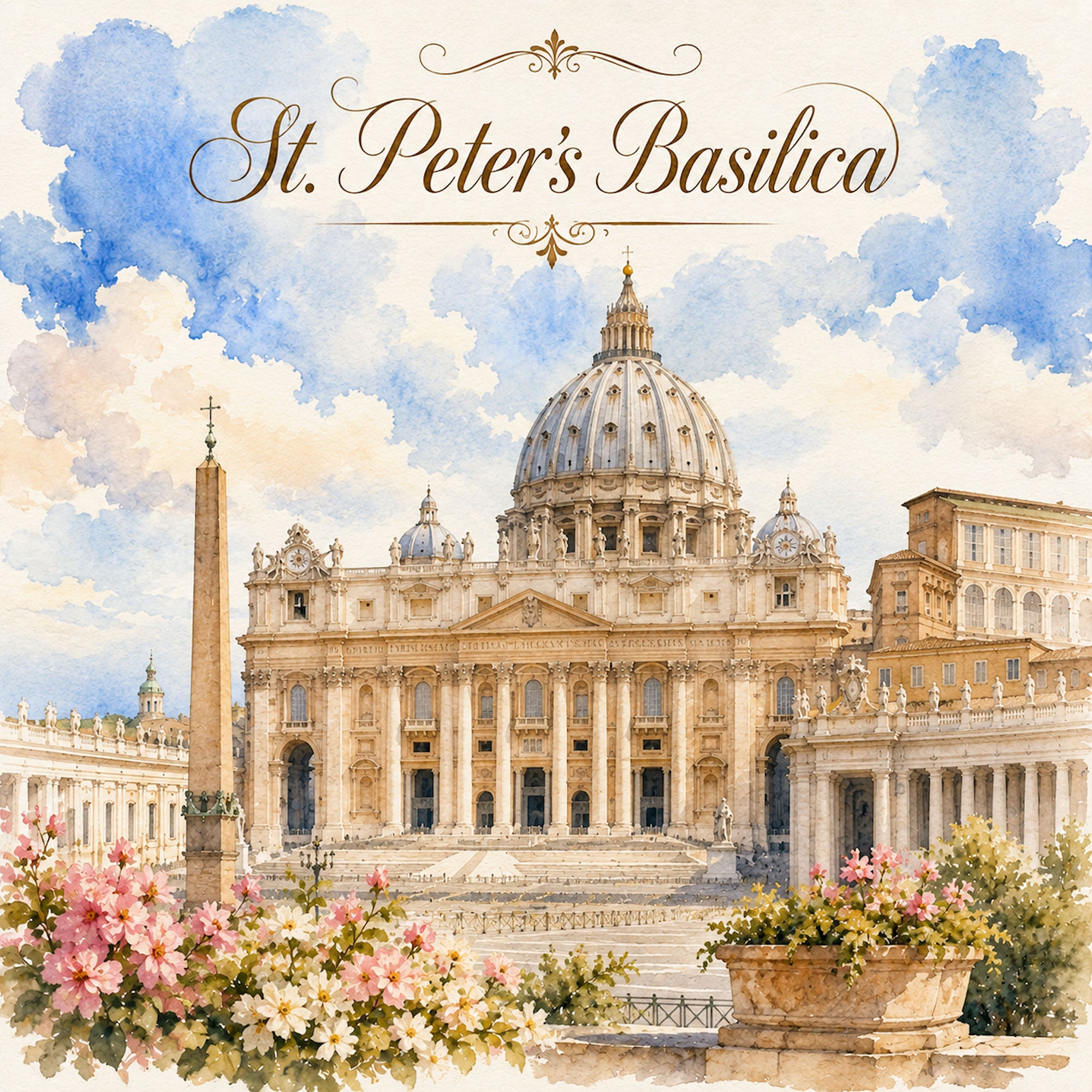 Watercolor Italy Collection St. Peter's Basilica 12 x 12 Double-Sided Scrapbook Paper by SSC Designs
