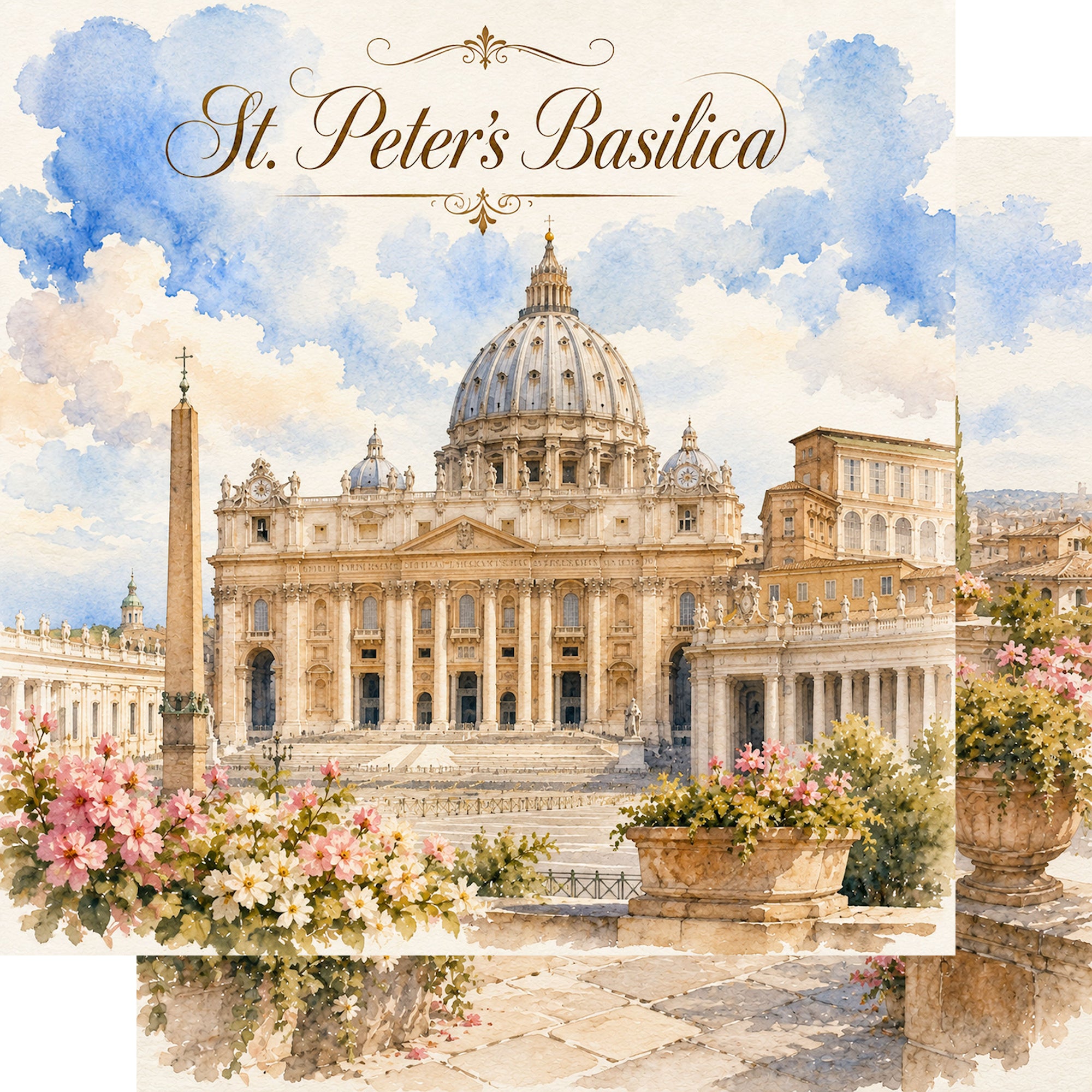 Watercolor Italy Collection St. Peter's Basilica 12 x 12 Double-Sided Scrapbook Paper by SSC Designs
