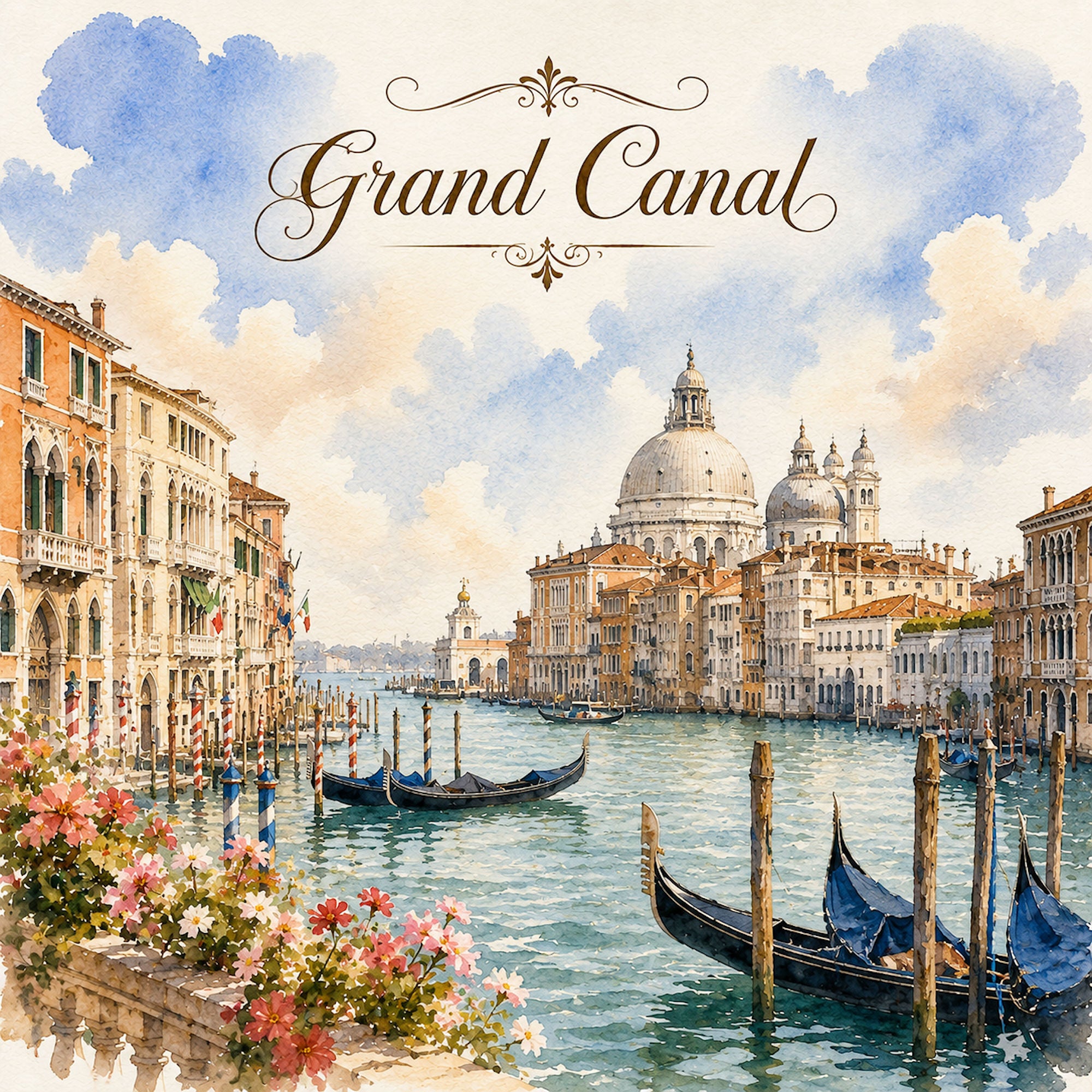 Watercolor Italy Collection Grand Canal 12 x 12 Double-Sided Scrapbook Paper by SSC Designs