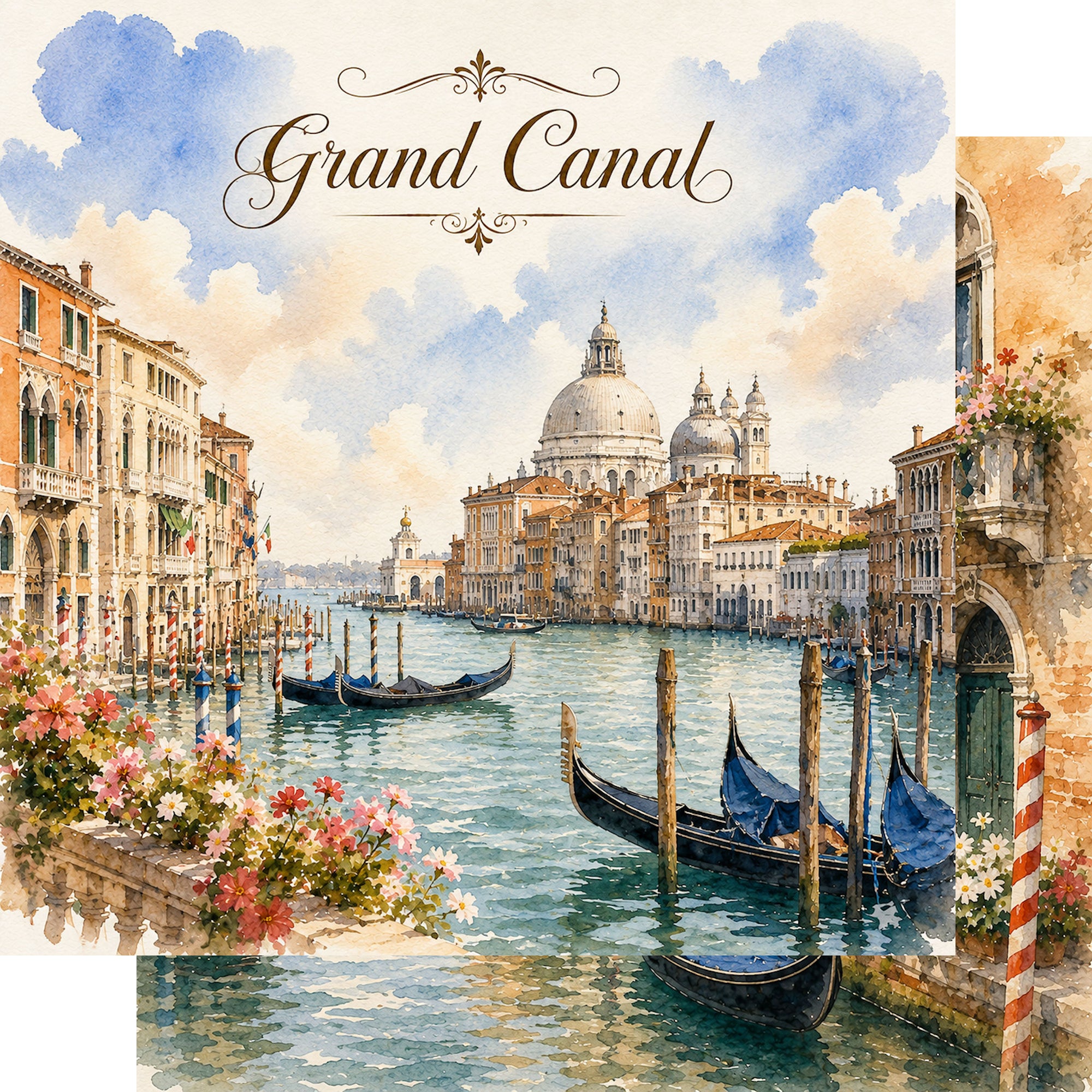 Watercolor Italy Collection Grand Canal 12 x 12 Double-Sided Scrapbook Paper by SSC Designs