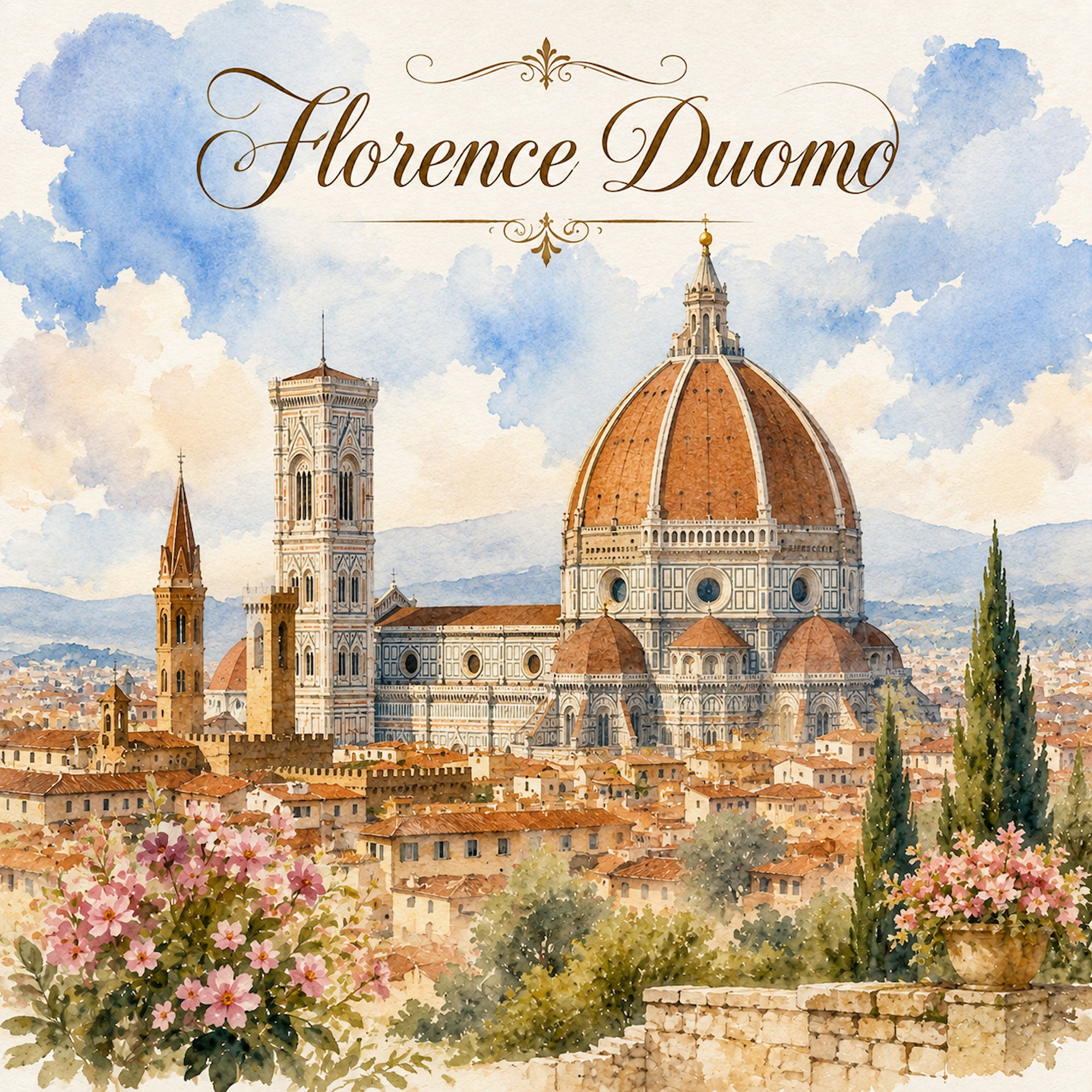 Watercolor Italy Collection Florence Duomo 12 x 12 Double-Sided Scrapbook Paper by SSC Designs