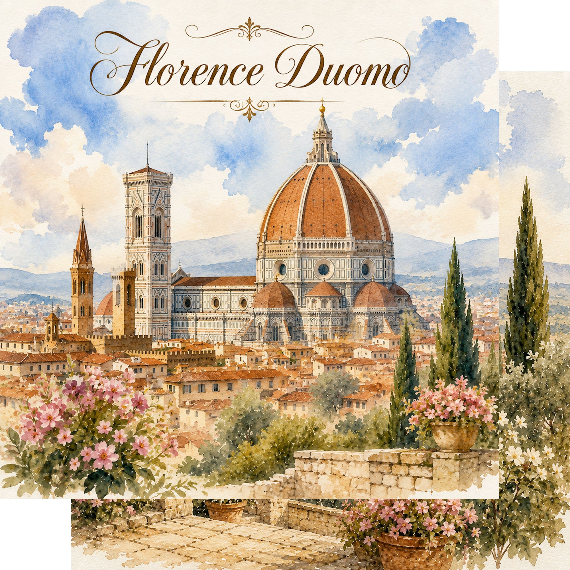 Watercolor Italy Collection Florence Duomo 12 x 12 Double-Sided Scrapbook Paper by SSC Designs