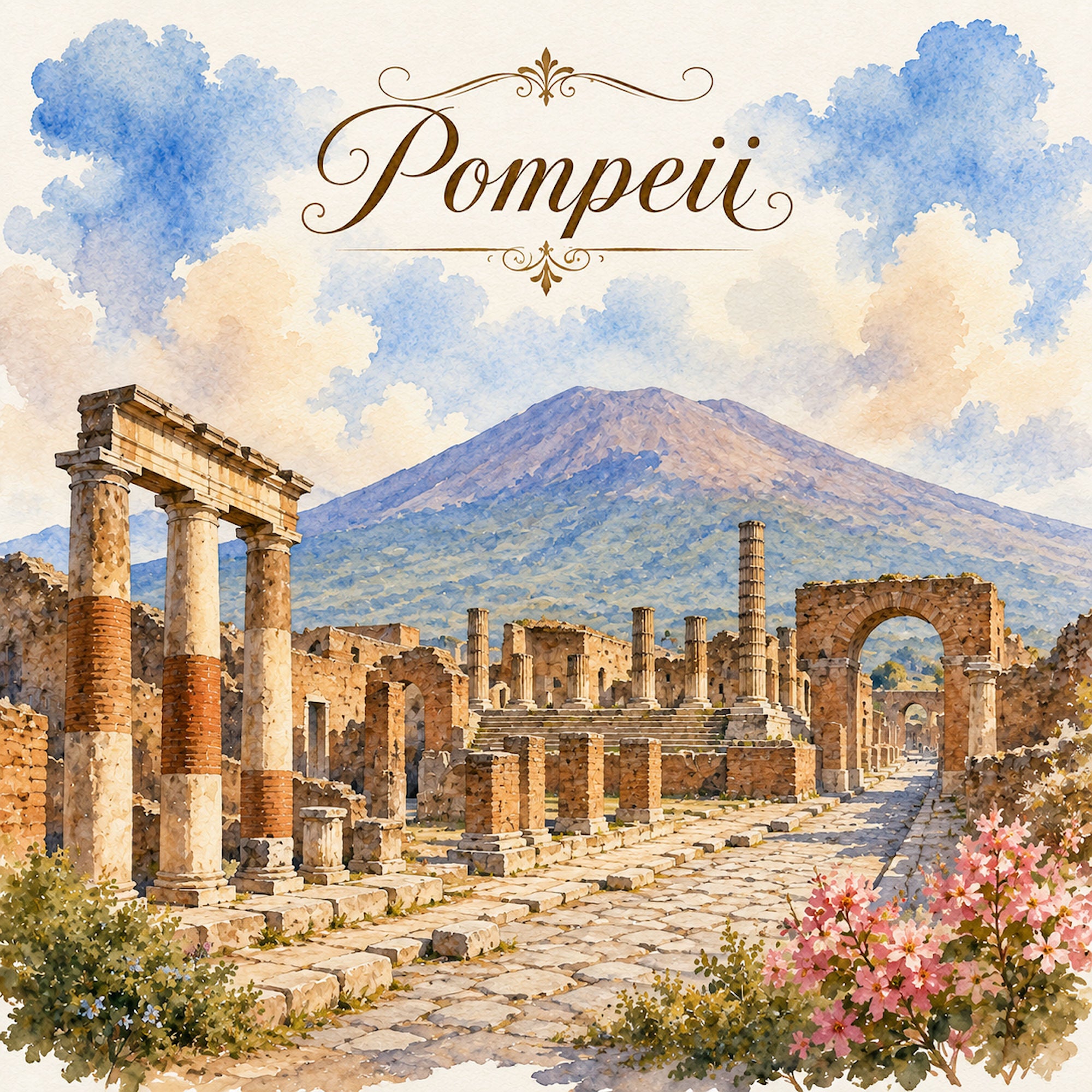 Watercolor Italy Collection Pompeii 12 x 12 Double-Sided Scrapbook Paper by SSC Designs