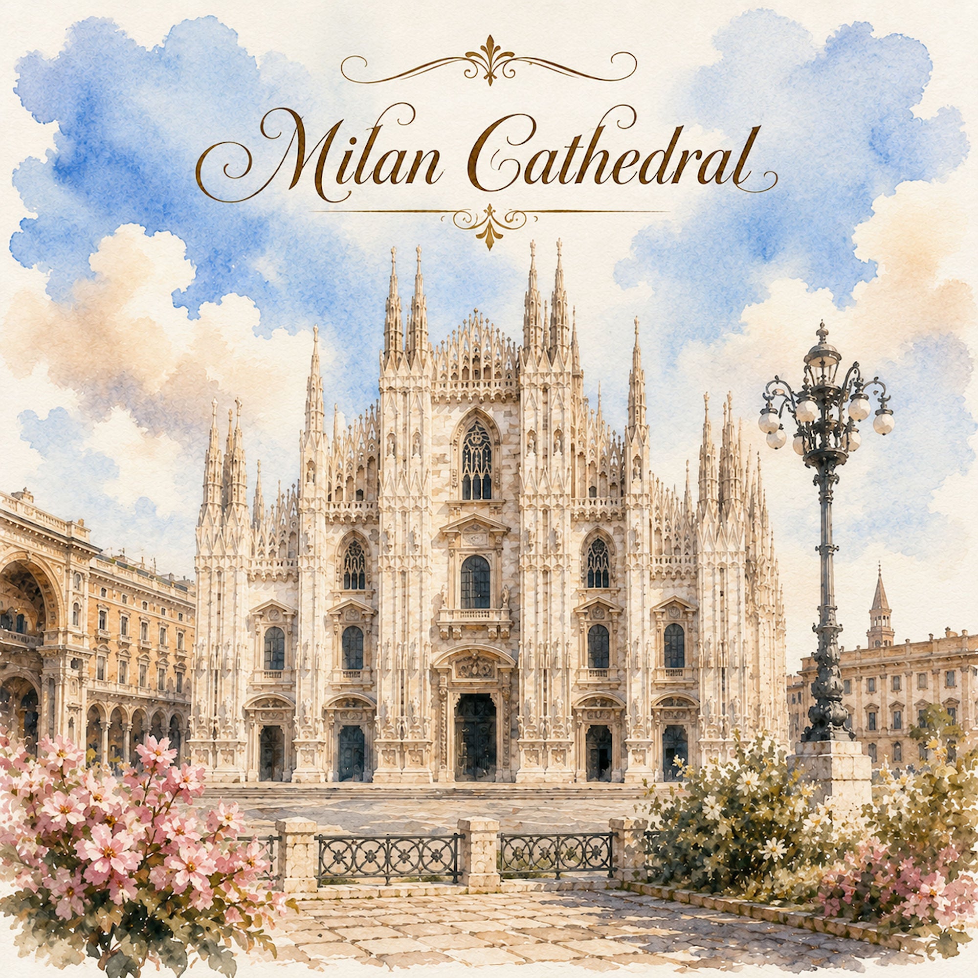 Watercolor Italy Collection Milan Cathedral 12 x 12 Double-Sided Scrapbook Paper by SSC Designs