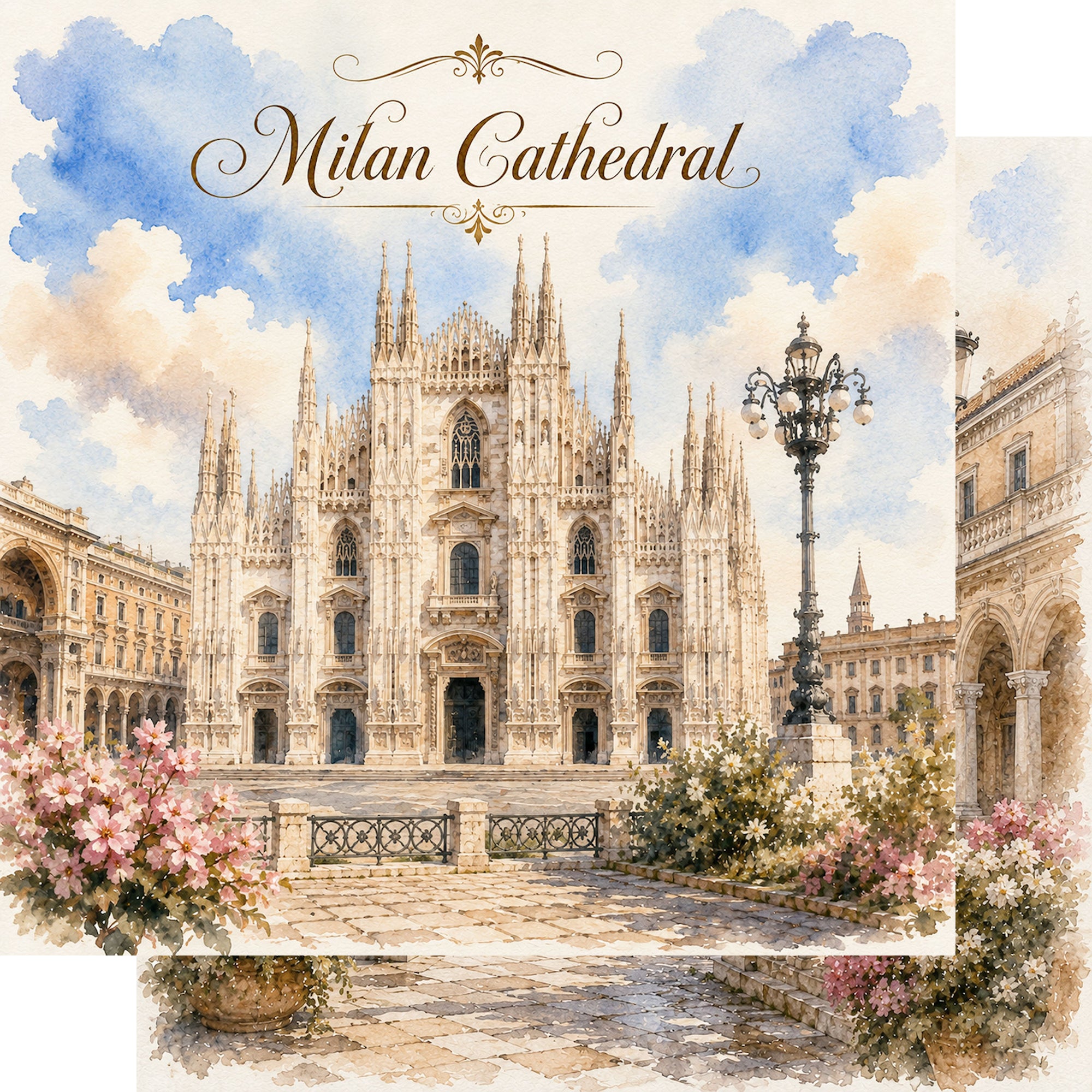 Watercolor Italy Collection Milan Cathedral 12 x 12 Double-Sided Scrapbook Paper by SSC Designs