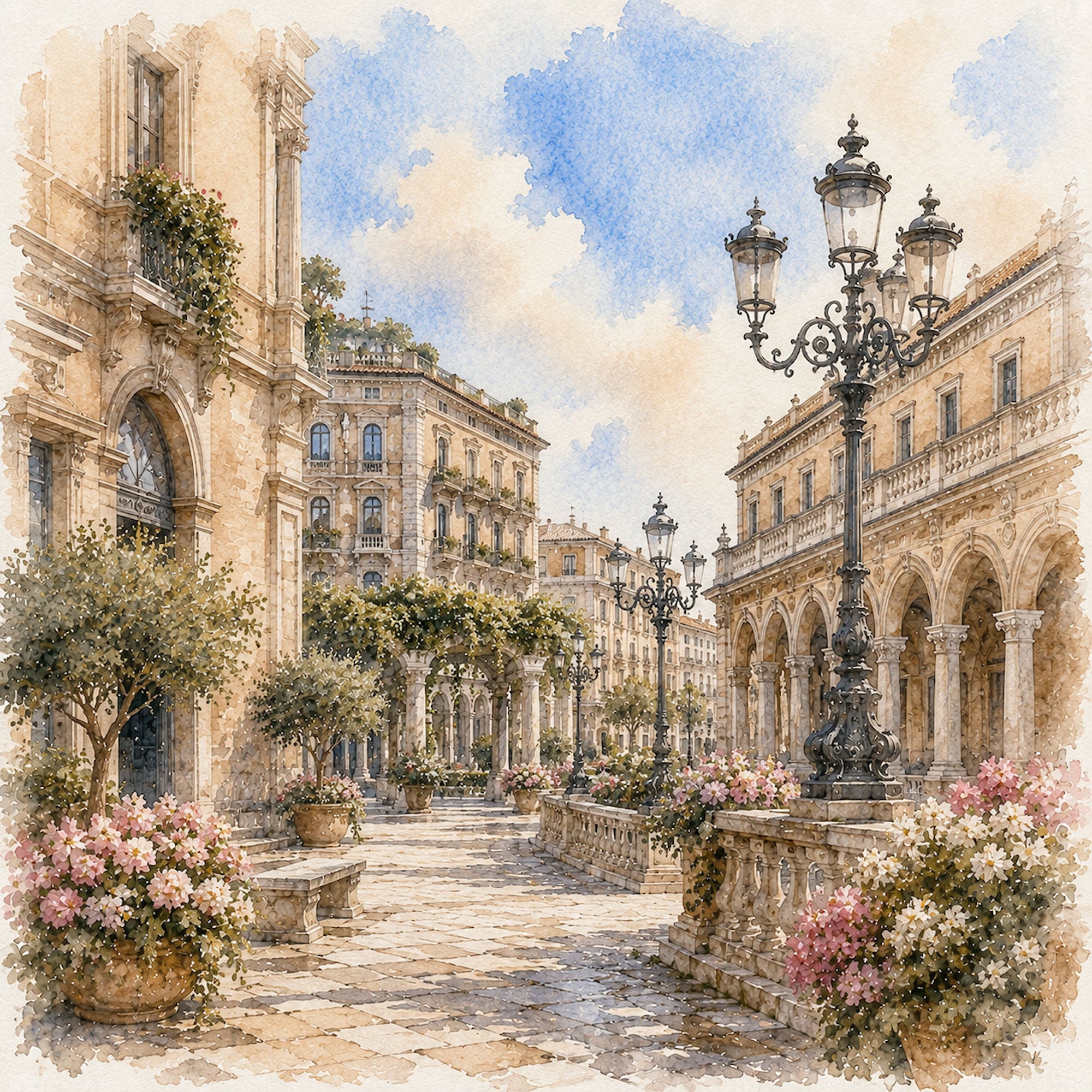 Watercolor Italy Collection Milan Cathedral 12 x 12 Double-Sided Scrapbook Paper by SSC Designs
