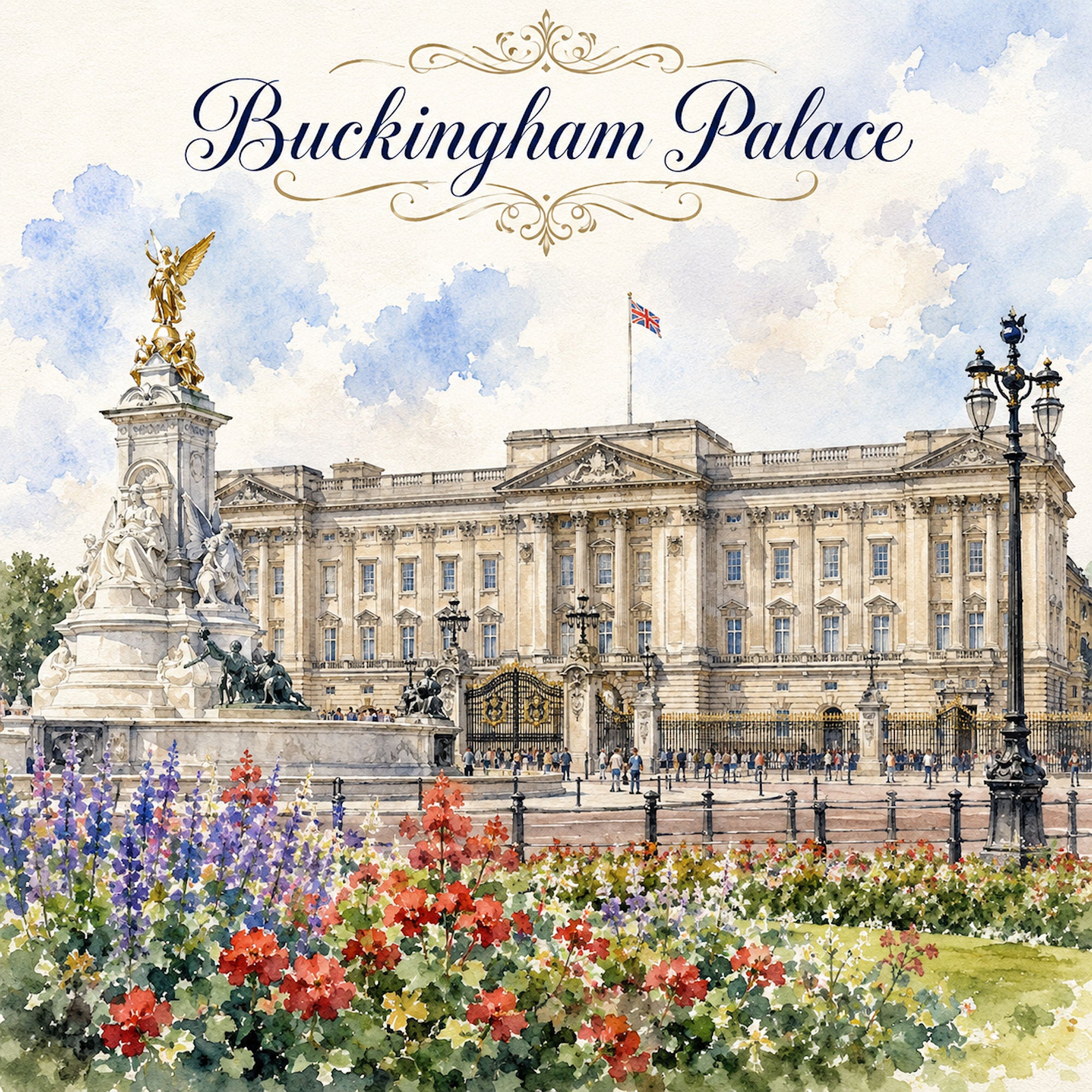 Watercolor London Collection Buckingham Palace 12 x 12 Double-Sided Scrapbook Paper by SSC Designs