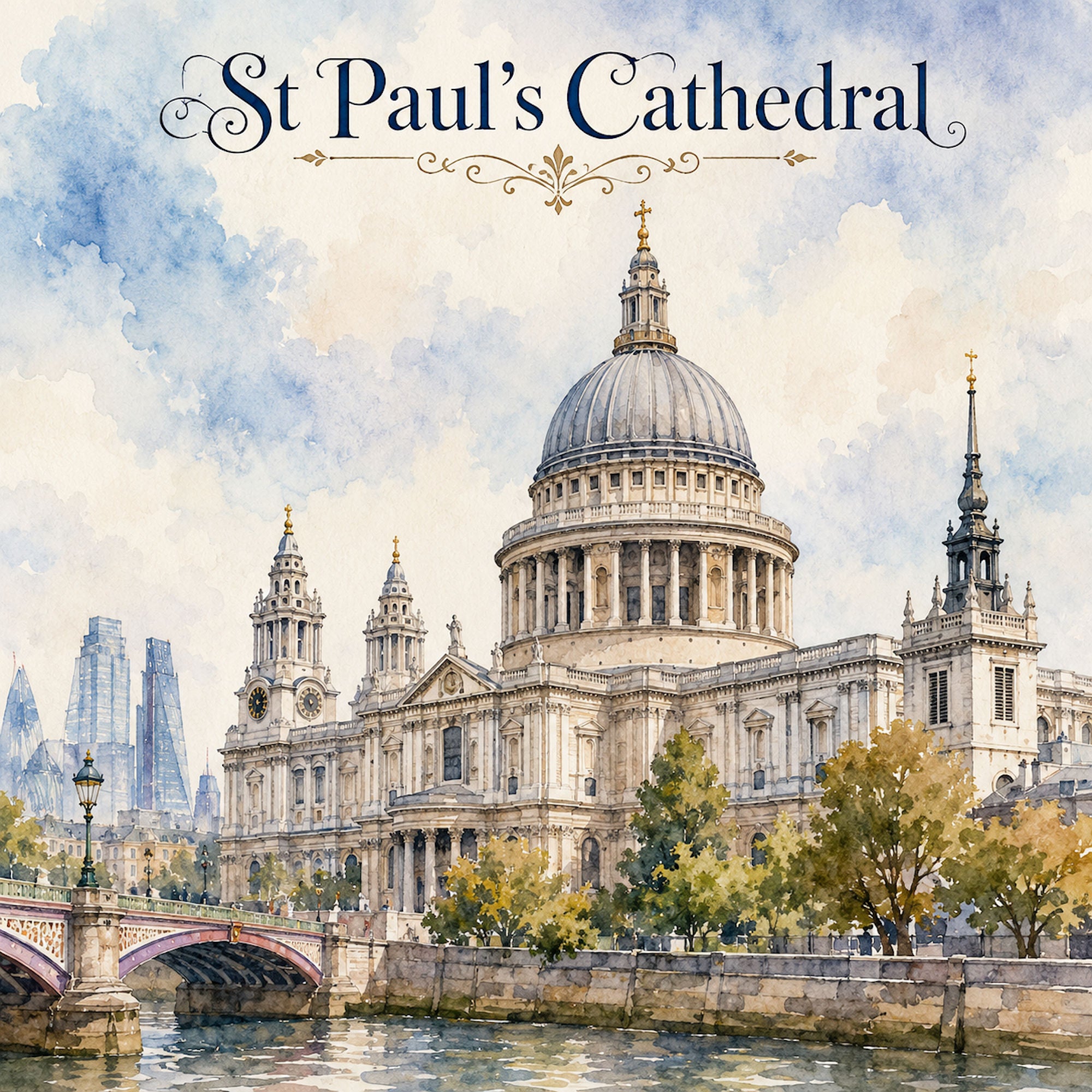 Watercolor London Collection St. Paul's Cathedral 12 x 12 Double-Sided Scrapbook Paper by SSC Designs
