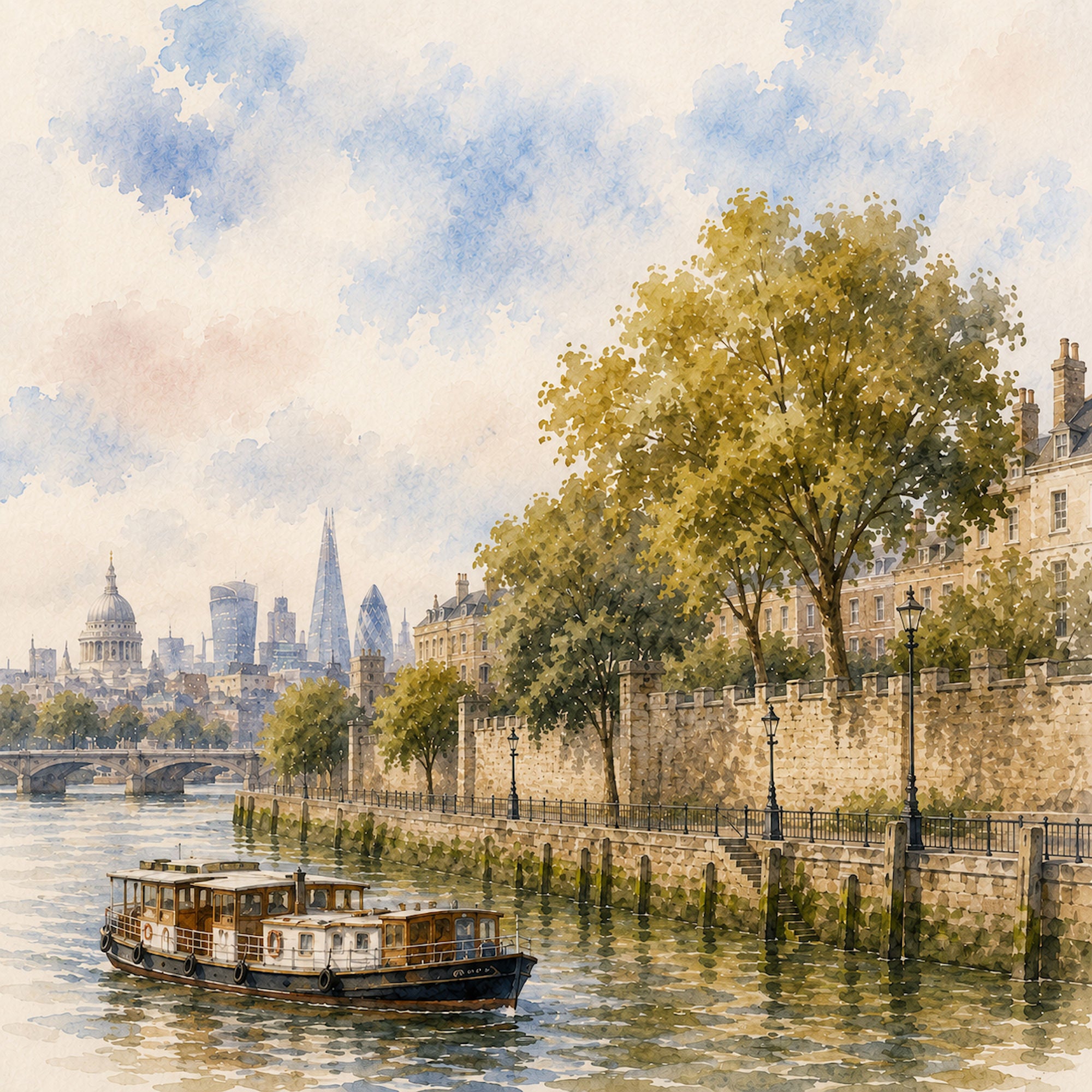 Watercolor London Collection St. Paul's Cathedral 12 x 12 Double-Sided Scrapbook Paper by SSC Designs