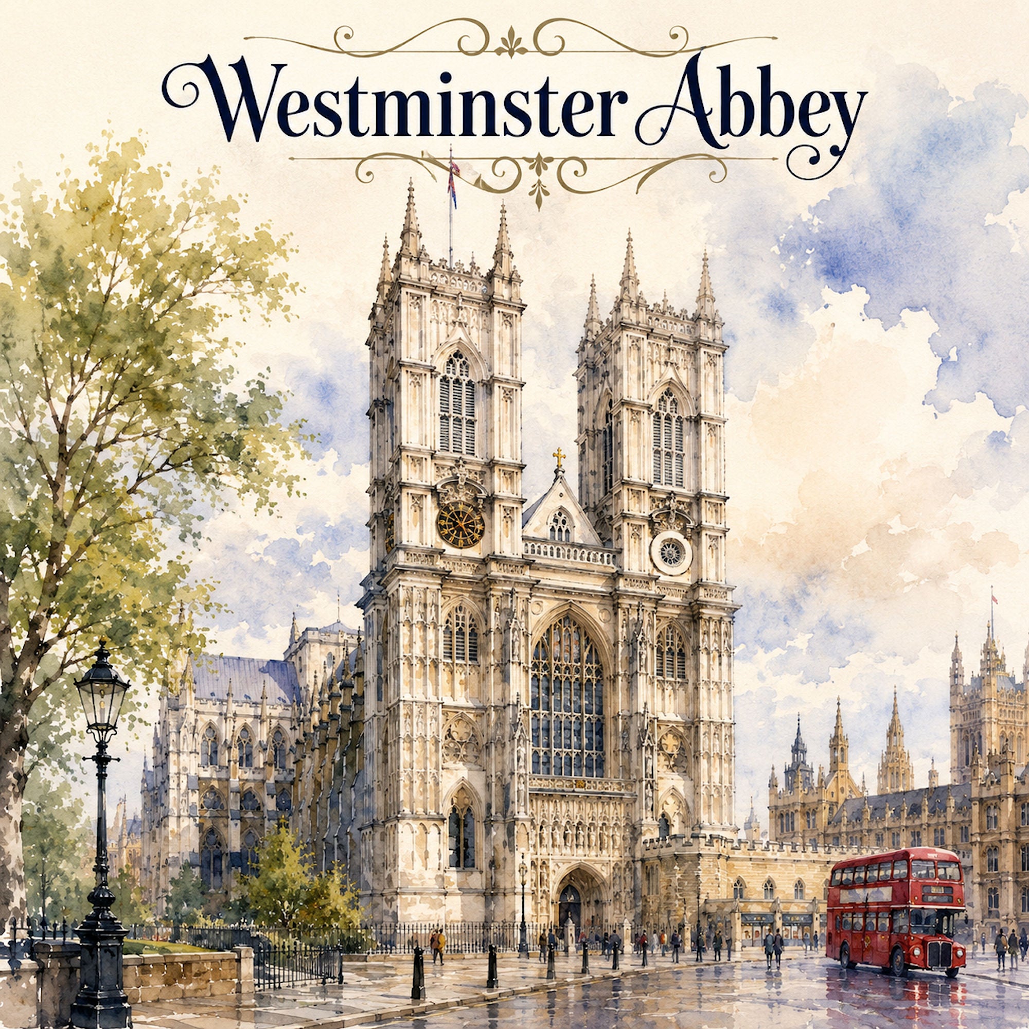 Watercolor London Collection Westminster Abbey 12 x 12 Double-Sided Scrapbook Paper by SSC Designs