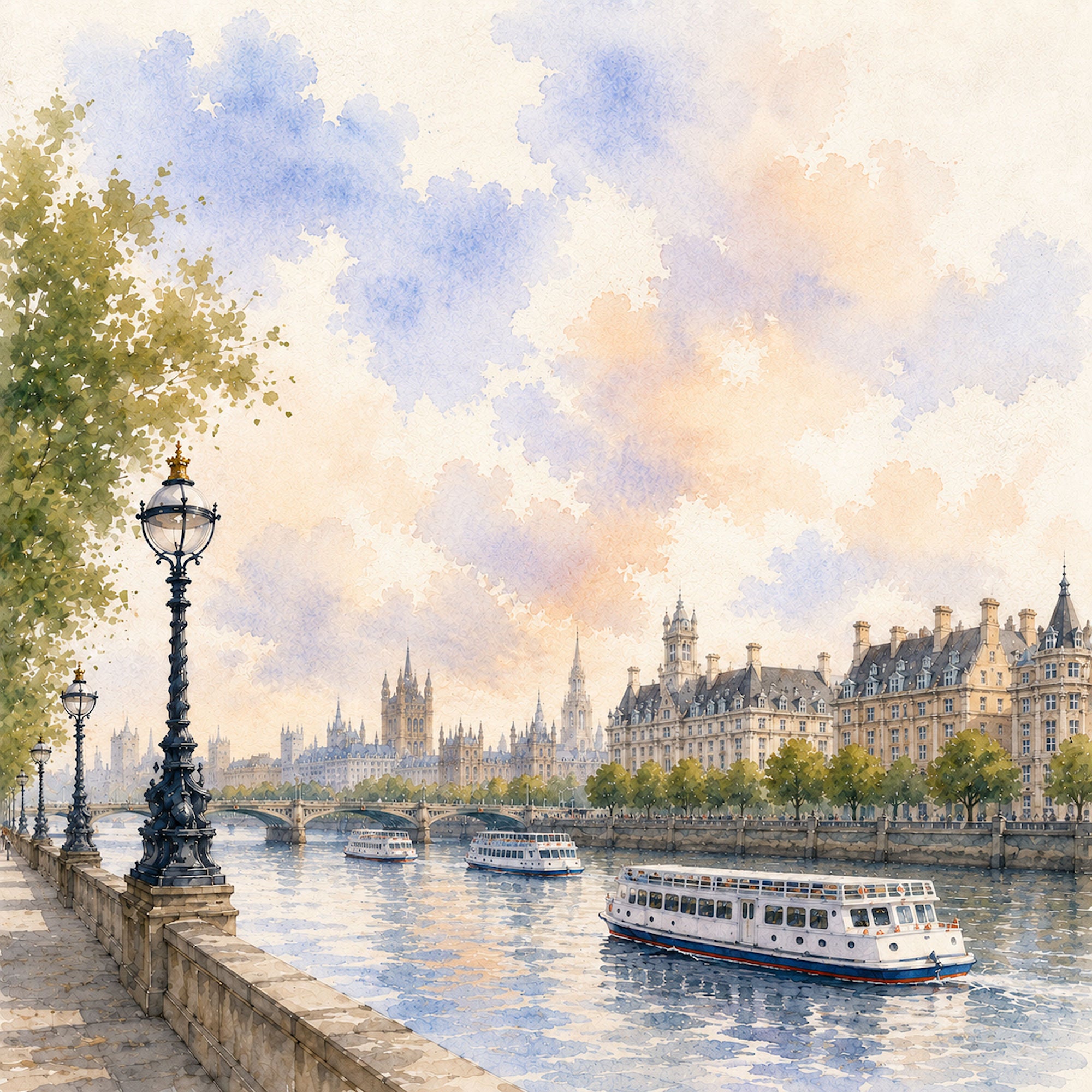 Watercolor London Collection Westminster Abbey 12 x 12 Double-Sided Scrapbook Paper by SSC Designs