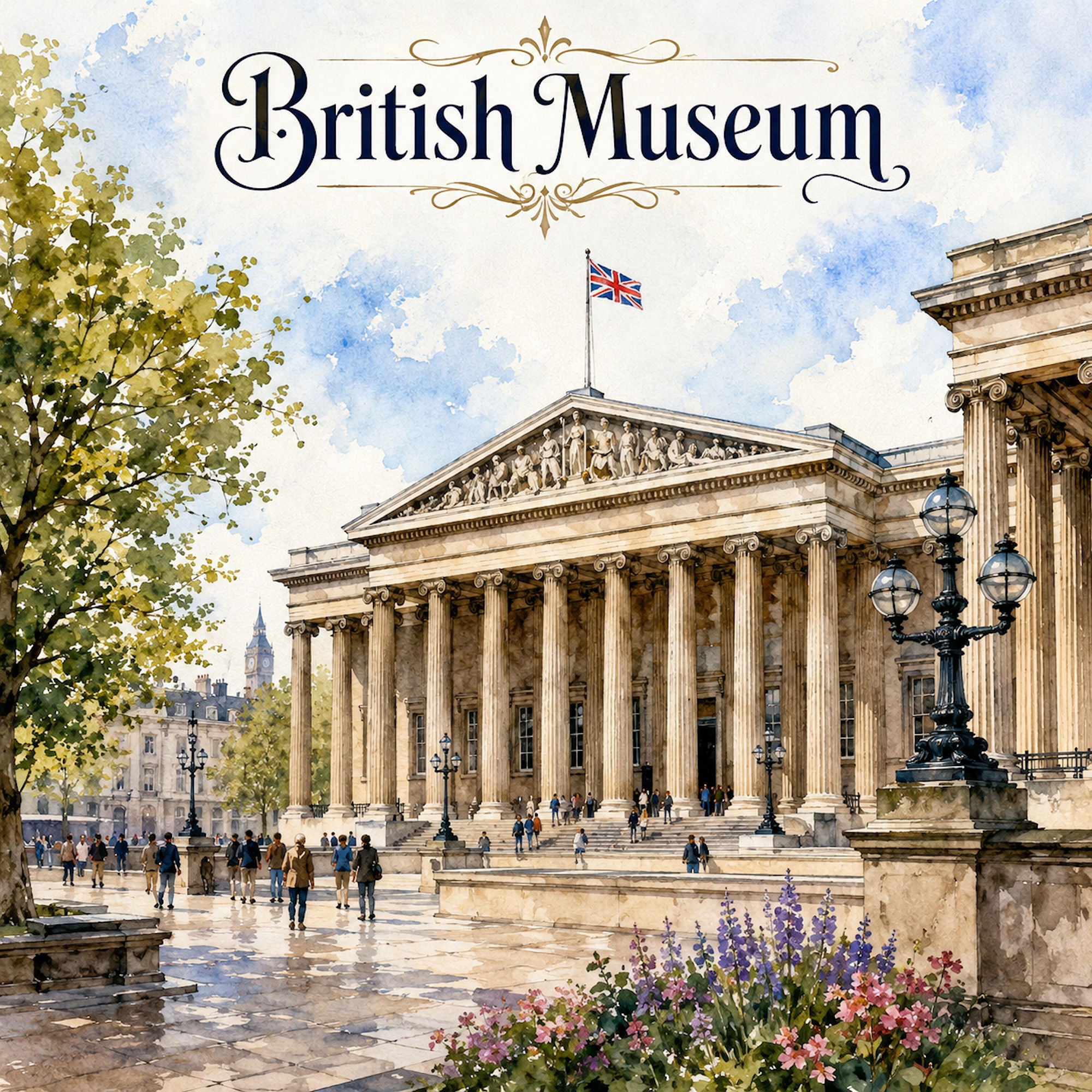 Watercolor London Collection British Museum 12 x 12 Double-Sided Scrapbook Paper by SSC Designs