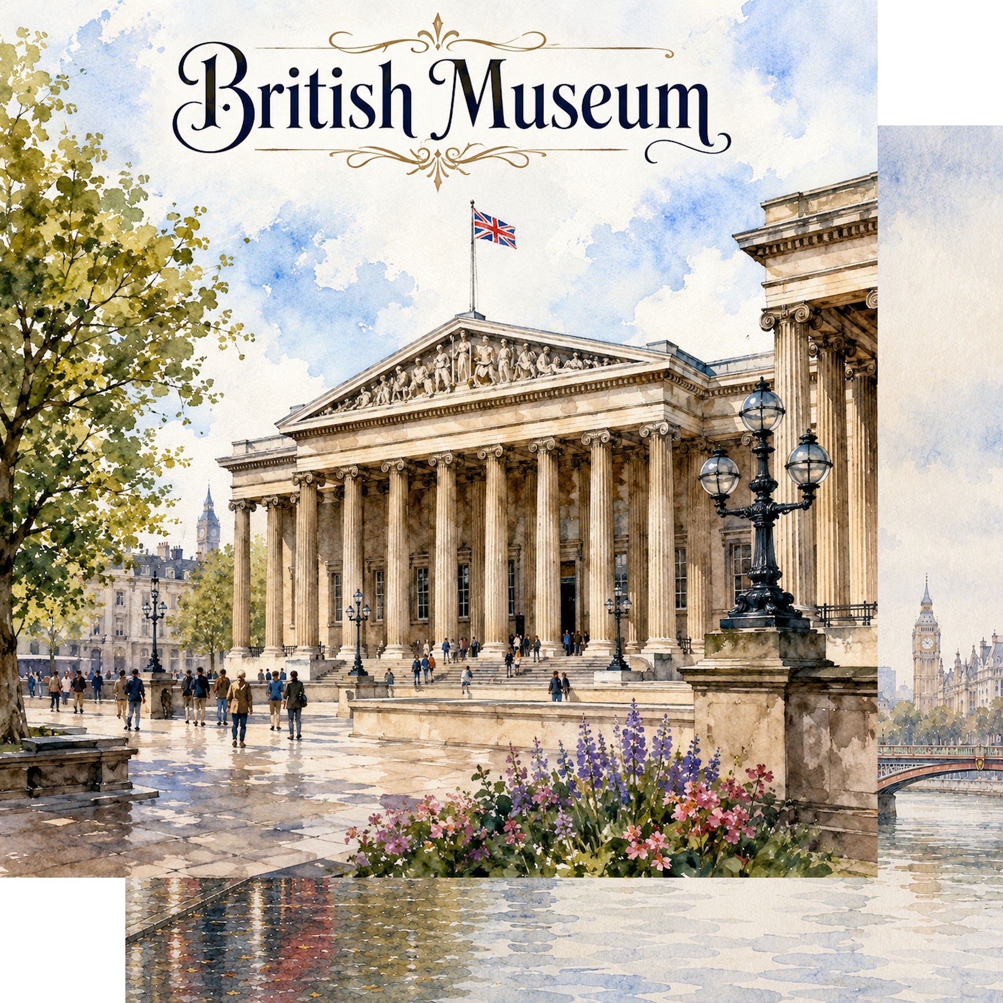 Watercolor London Collection British Museum 12 x 12 Double-Sided Scrapbook Paper by SSC Designs