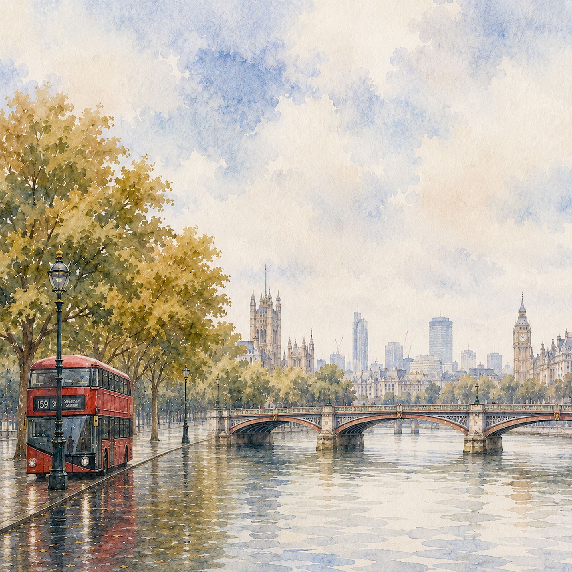 Watercolor London Collection British Museum 12 x 12 Double-Sided Scrapbook Paper by SSC Designs