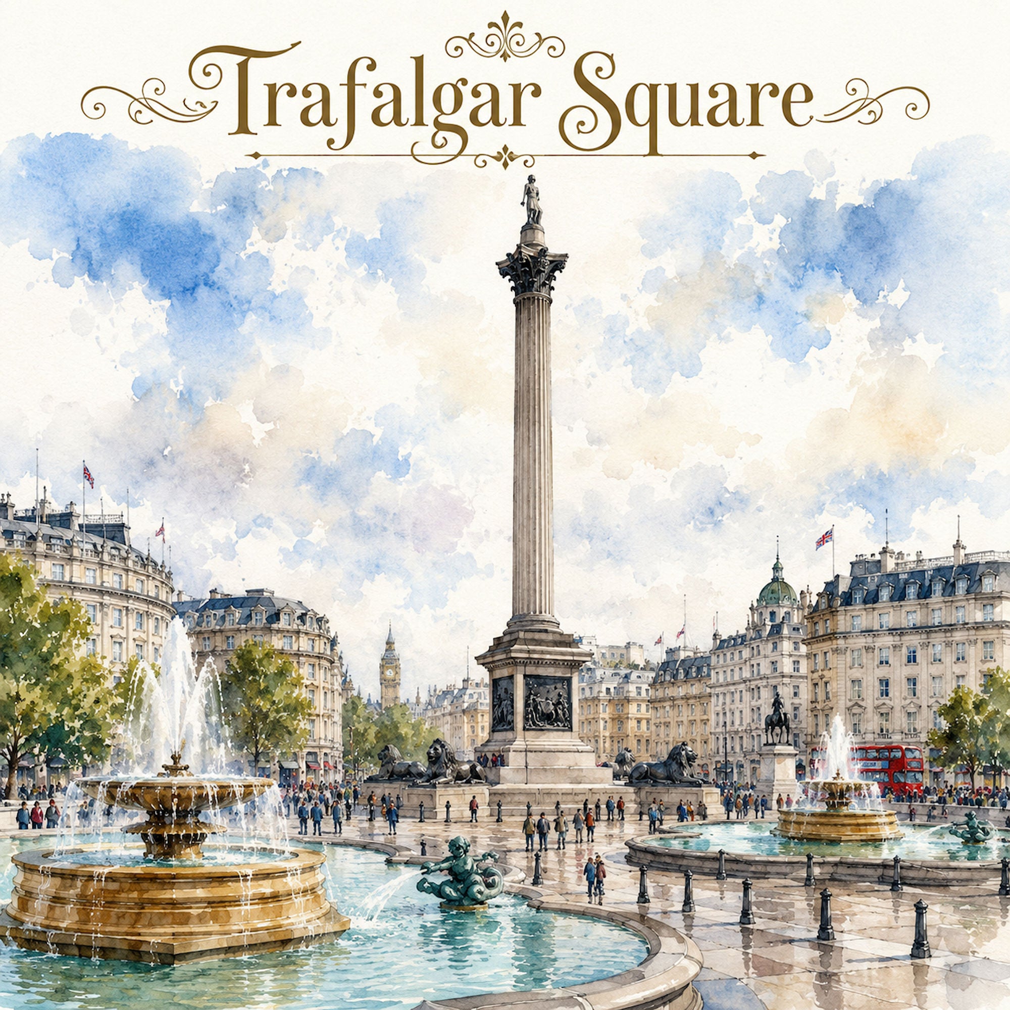 Watercolor London Collection Trafalgar Square 12 x 12 Double-Sided Scrapbook Paper by SSC Designs