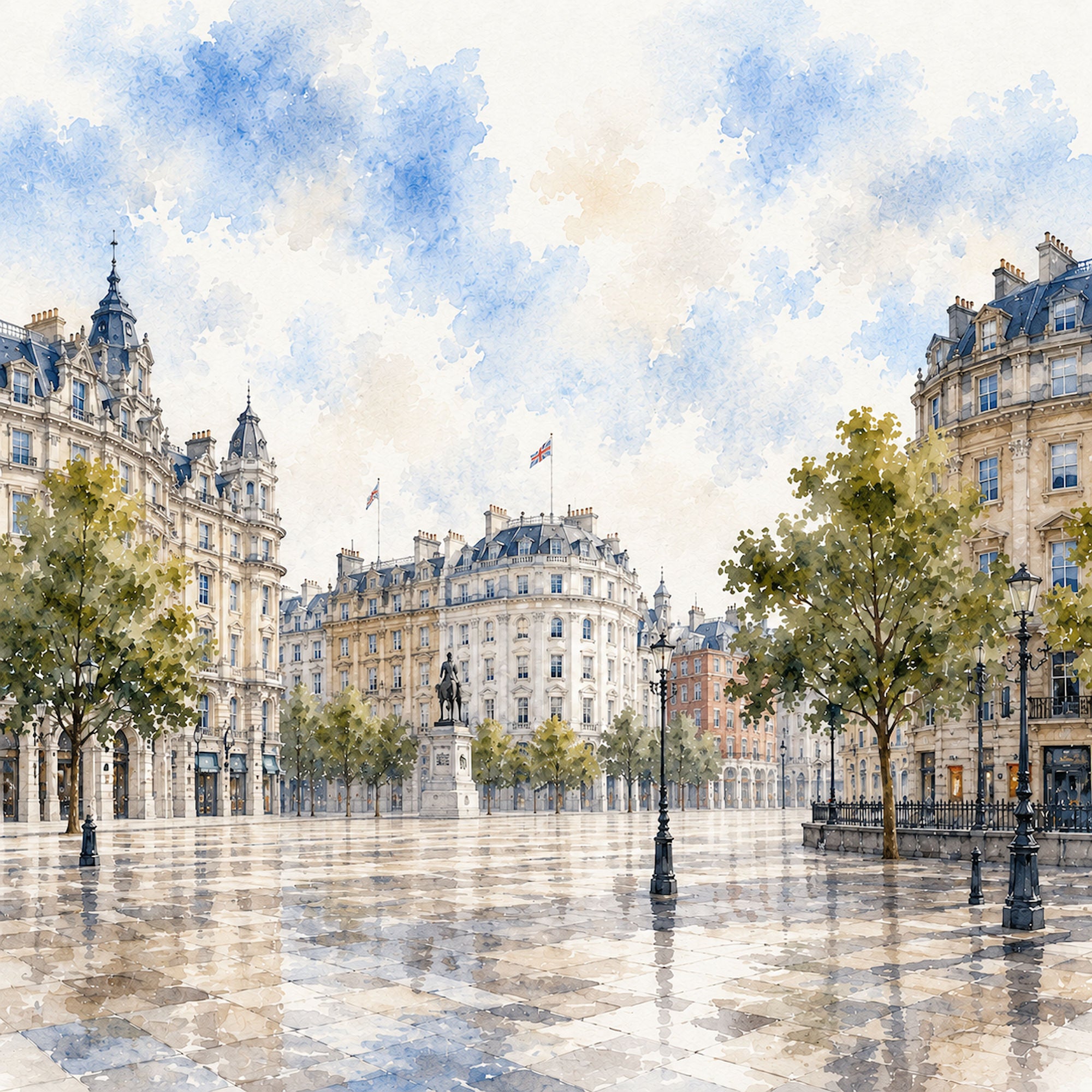Watercolor London Collection Trafalgar Square 12 x 12 Double-Sided Scrapbook Paper by SSC Designs