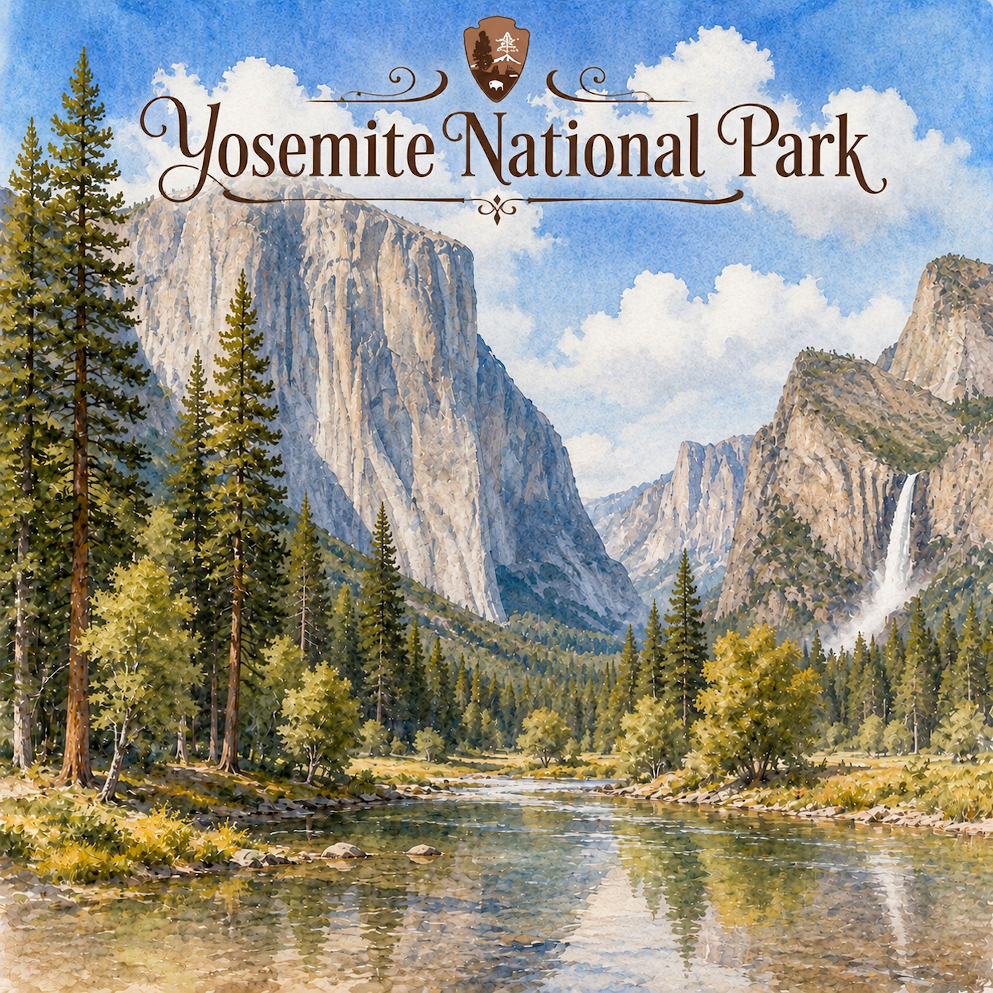 Watercolor National Parks Collection Yosemite National Park 12 x 12 Double-Sided Scrapbook Paper by SSC Designs