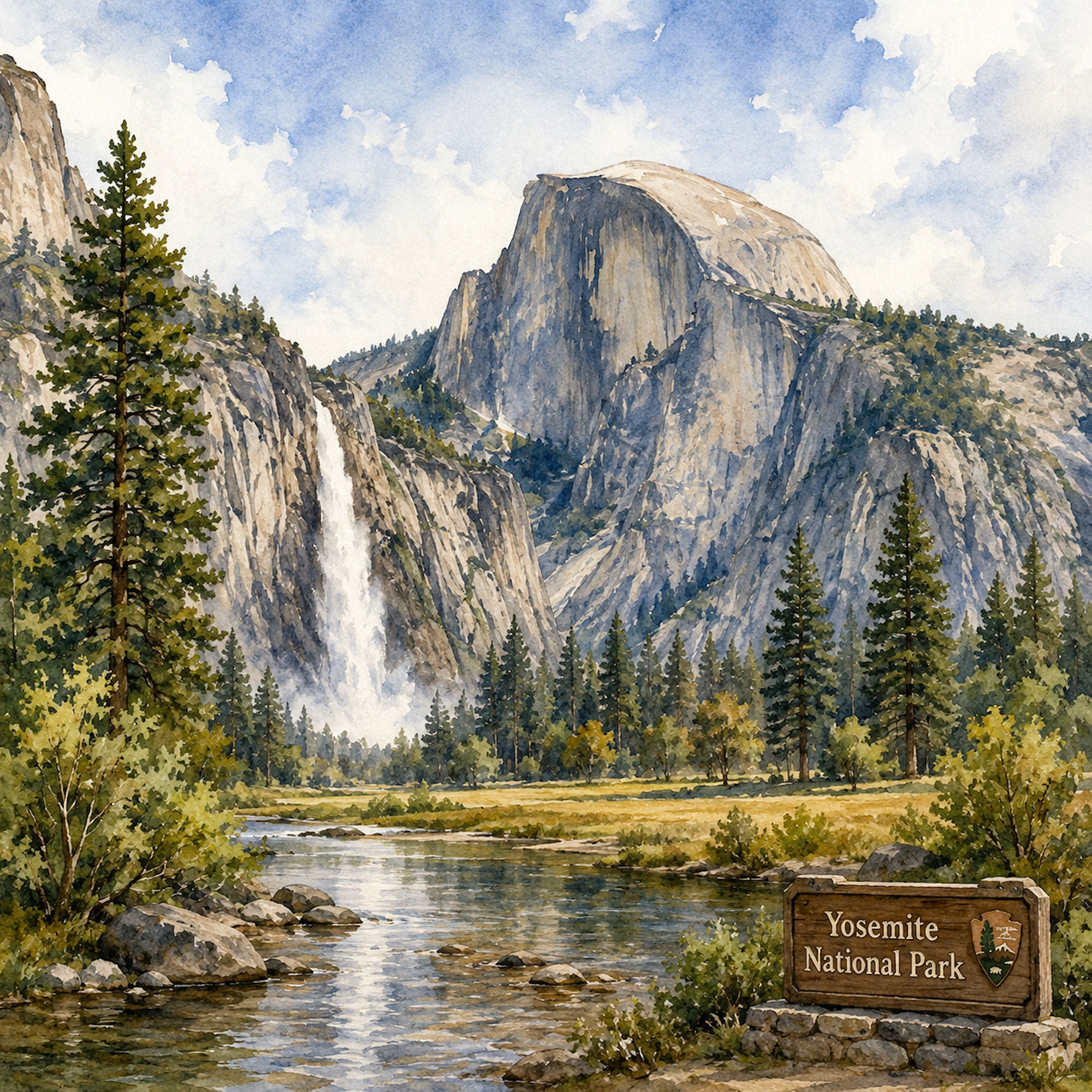 Watercolor National Parks Collection Yosemite National Park 12 x 12 Double-Sided Scrapbook Paper by SSC Designs