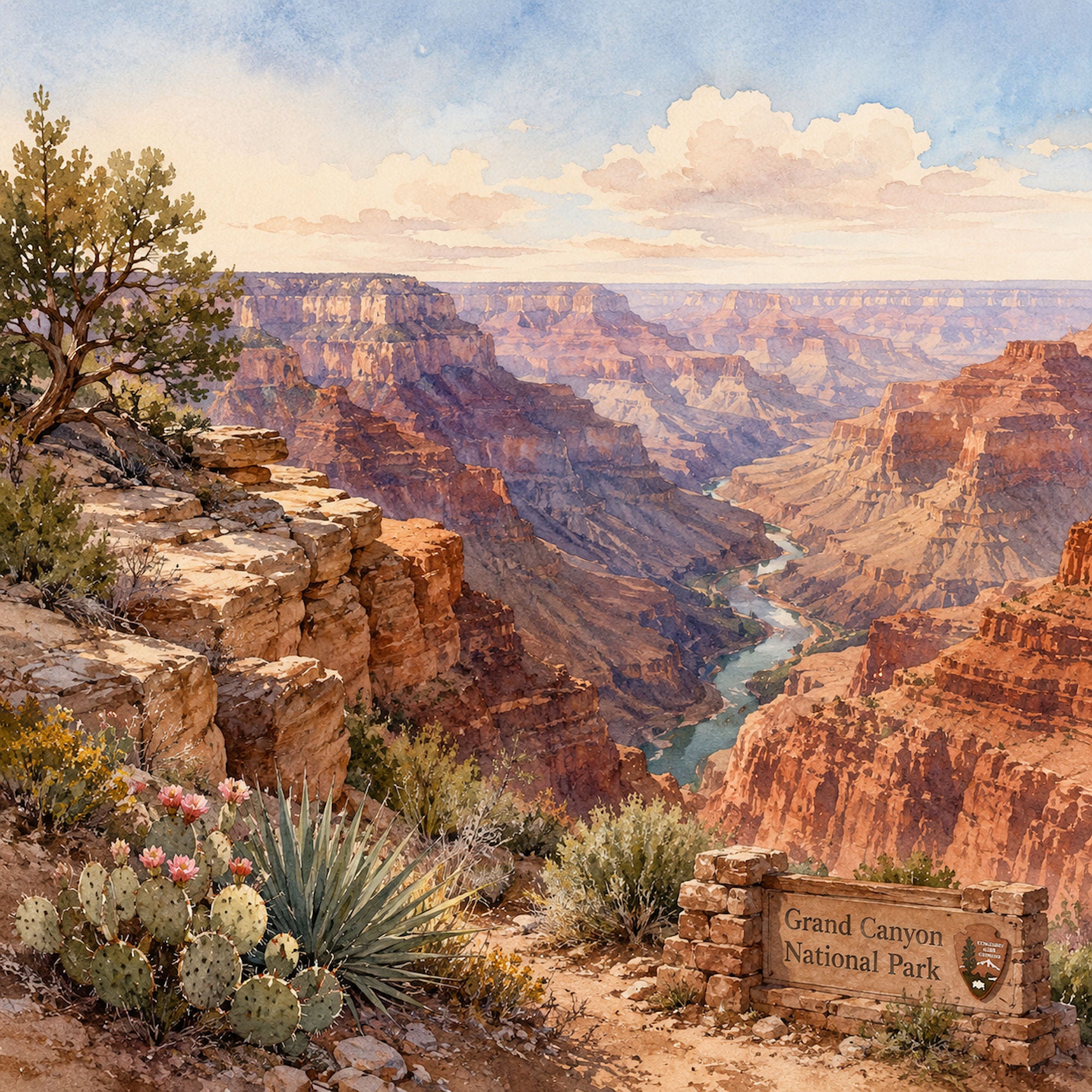 Watercolor National Parks Collection Grand Canyon National Park 12 x 12 Double-Sided Scrapbook Paper by SSC Designs