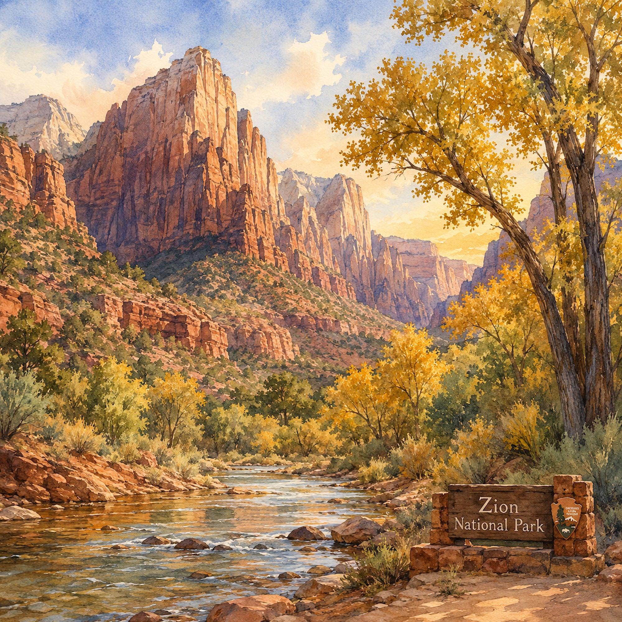 Watercolor National Parks Collection Zion National Park 12 x 12 Double-Sided Scrapbook Paper by SSC Designs
