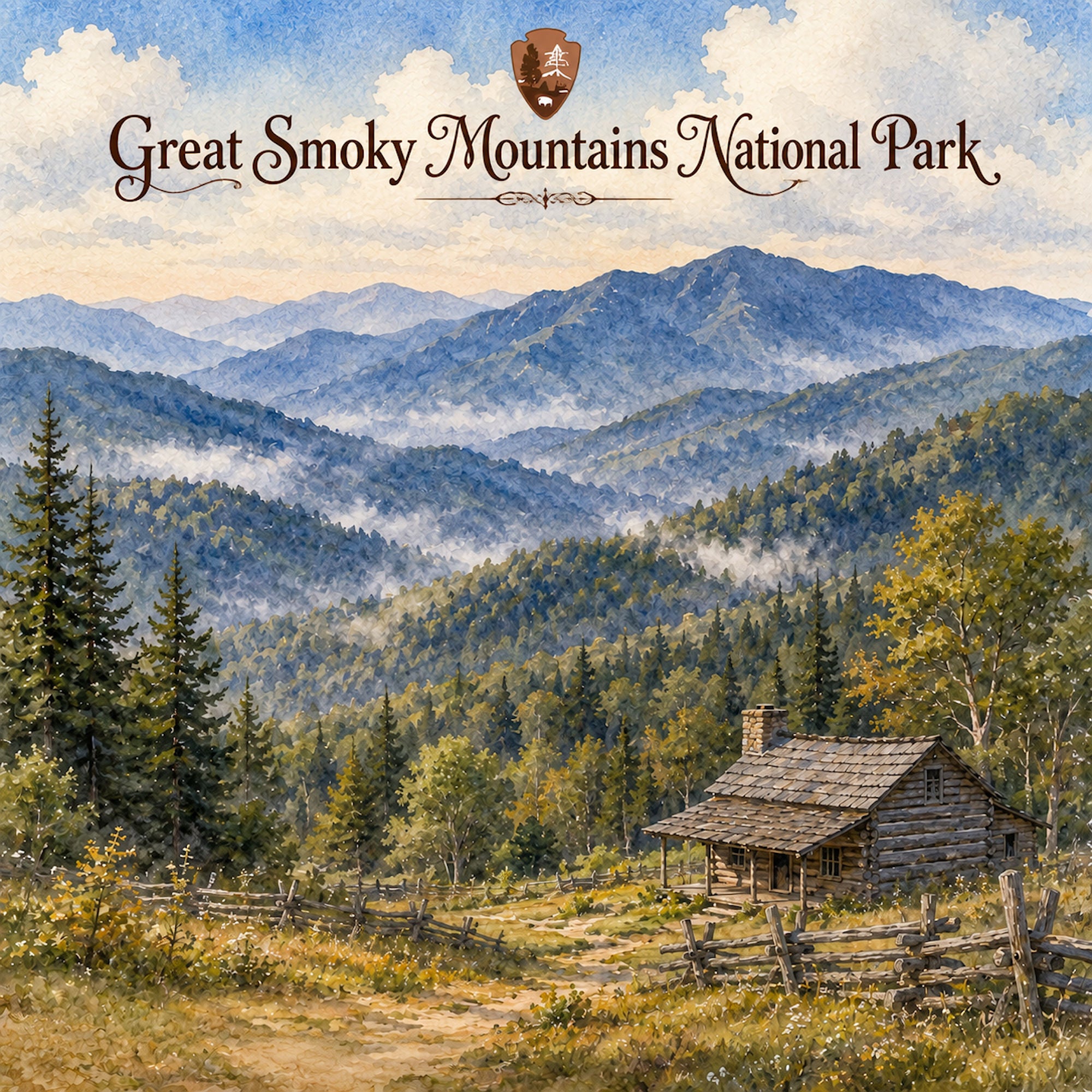 Watercolor National Parks Collection Great Smoky Mountains National Park 12 x 12 Double-Sided Scrapbook Paper by SSC Designs