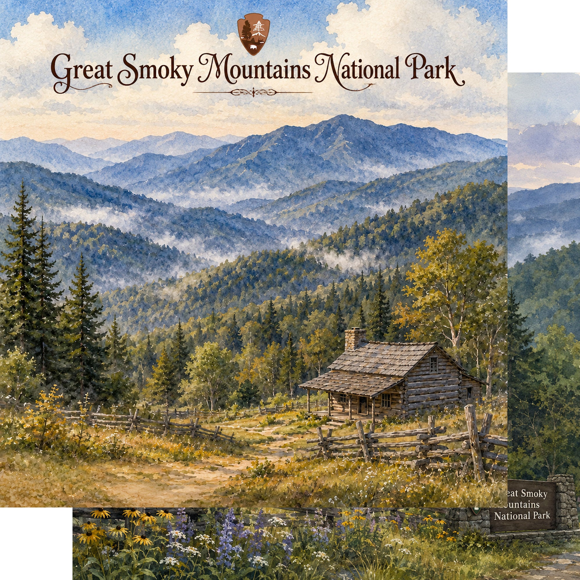 Watercolor National Parks Collection Great Smoky Mountains National Park 12 x 12 Double-Sided Scrapbook Paper by SSC Designs