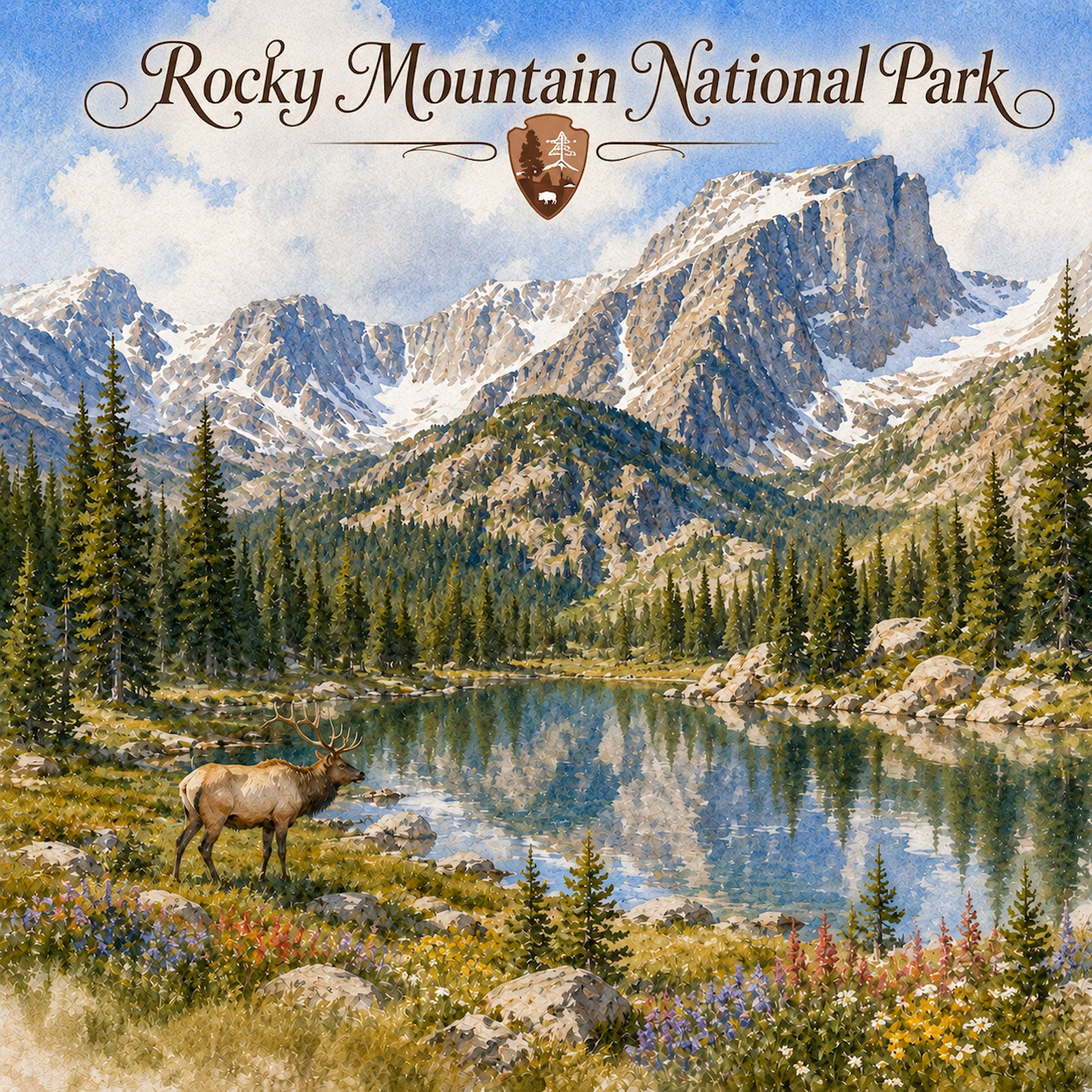 Watercolor National Parks Collection Rocky Mountain National Park 12 x 12 Double-Sided Scrapbook Paper by SSC Designs