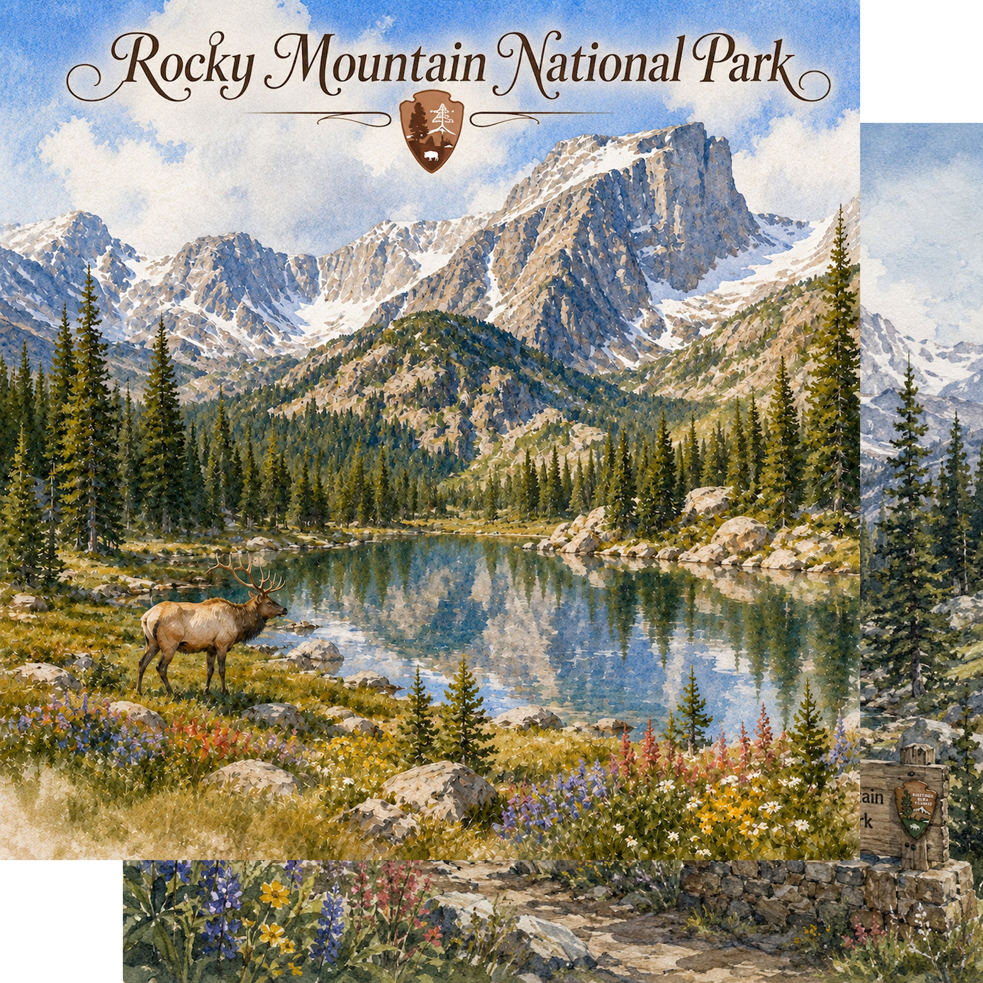 Watercolor National Parks Collection Rocky Mountain National Park 12 x 12 Double-Sided Scrapbook Paper by SSC Designs