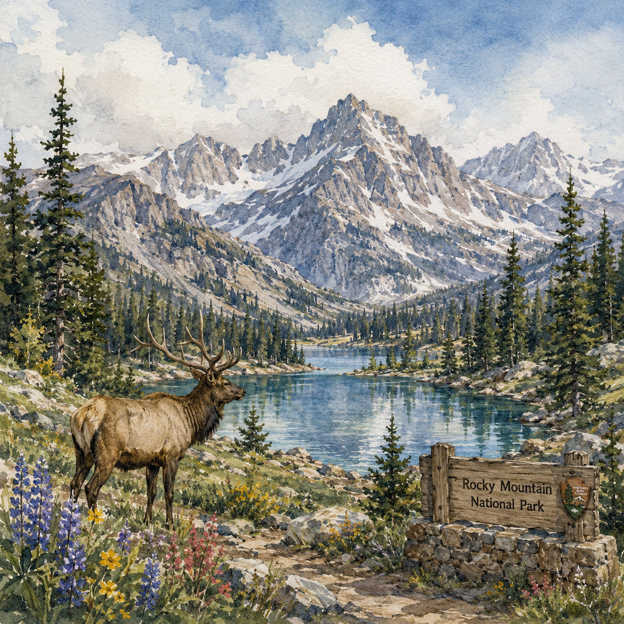 Watercolor National Parks Collection Rocky Mountain National Park 12 x 12 Double-Sided Scrapbook Paper by SSC Designs