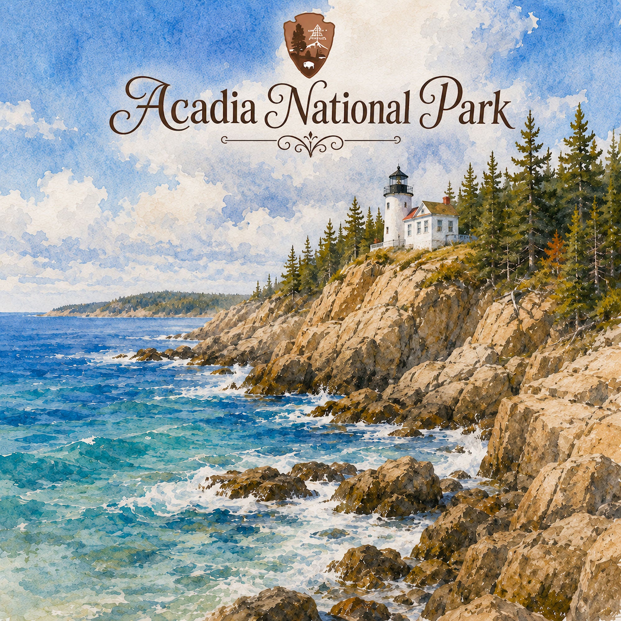 Watercolor National Parks Collection Acadia National Park 12 x 12 Double-Sided Scrapbook Paper by SSC Designs