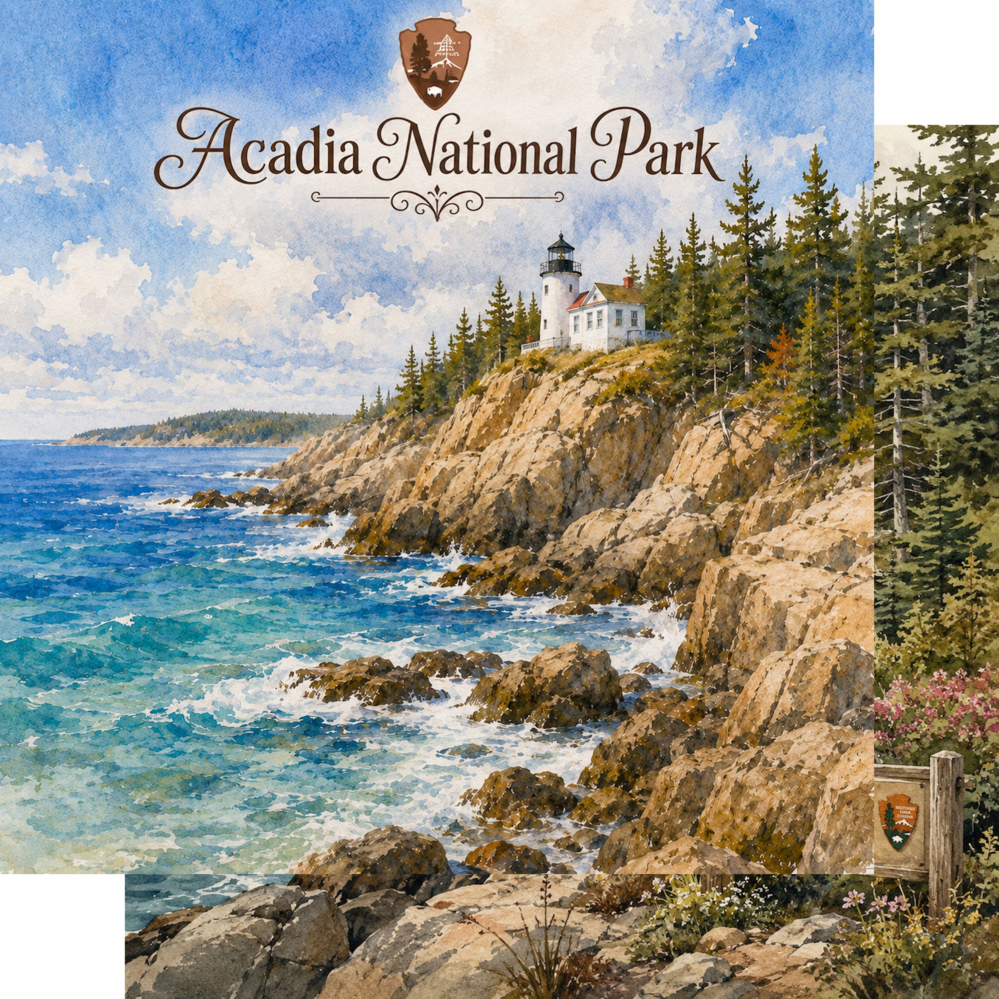 Watercolor National Parks Collection Acadia National Park 12 x 12 Double-Sided Scrapbook Paper by SSC Designs