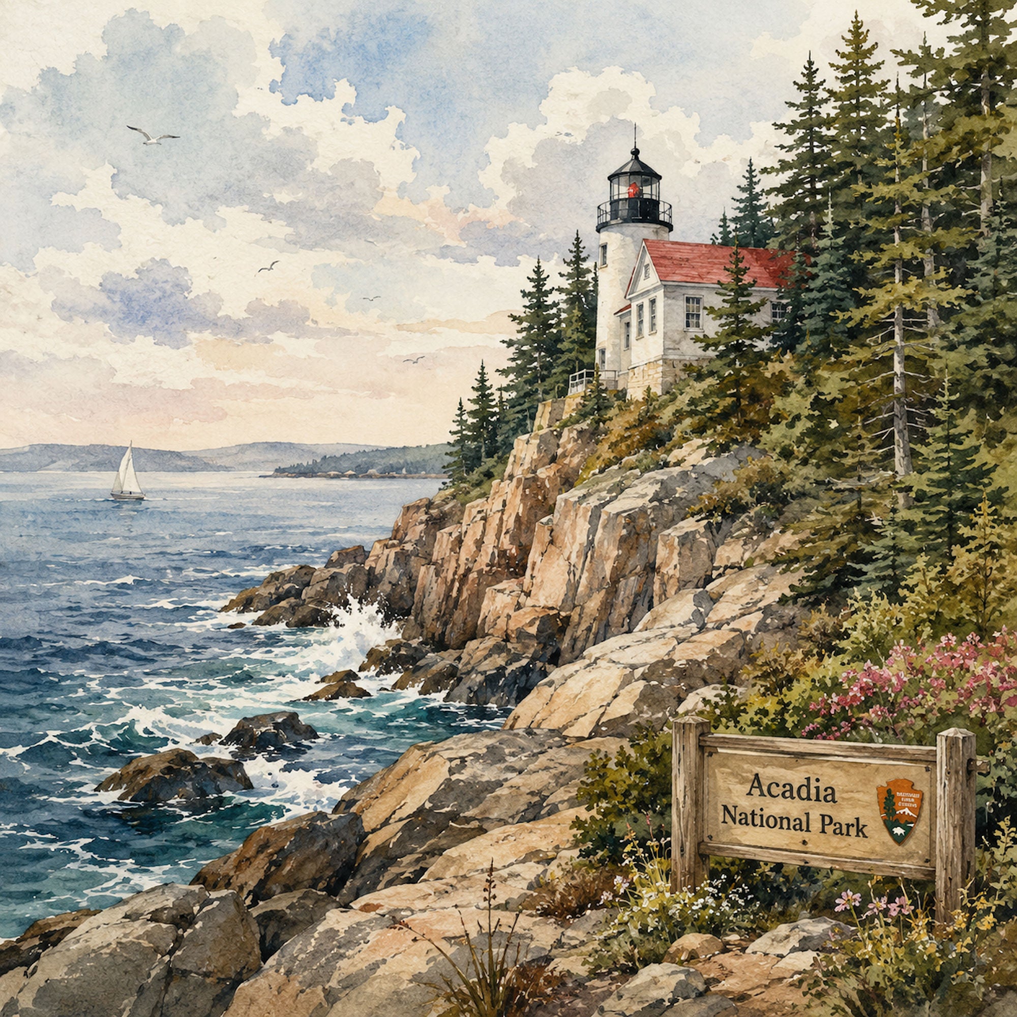 Watercolor National Parks Collection Acadia National Park 12 x 12 Double-Sided Scrapbook Paper by SSC Designs