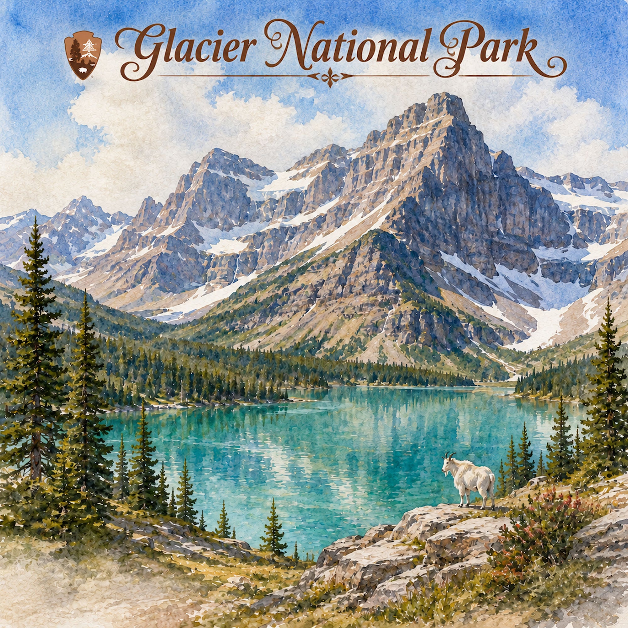 Watercolor National Parks Collection Glacier National Park 12 x 12 Double-Sided Scrapbook Paper by SSC Designs
