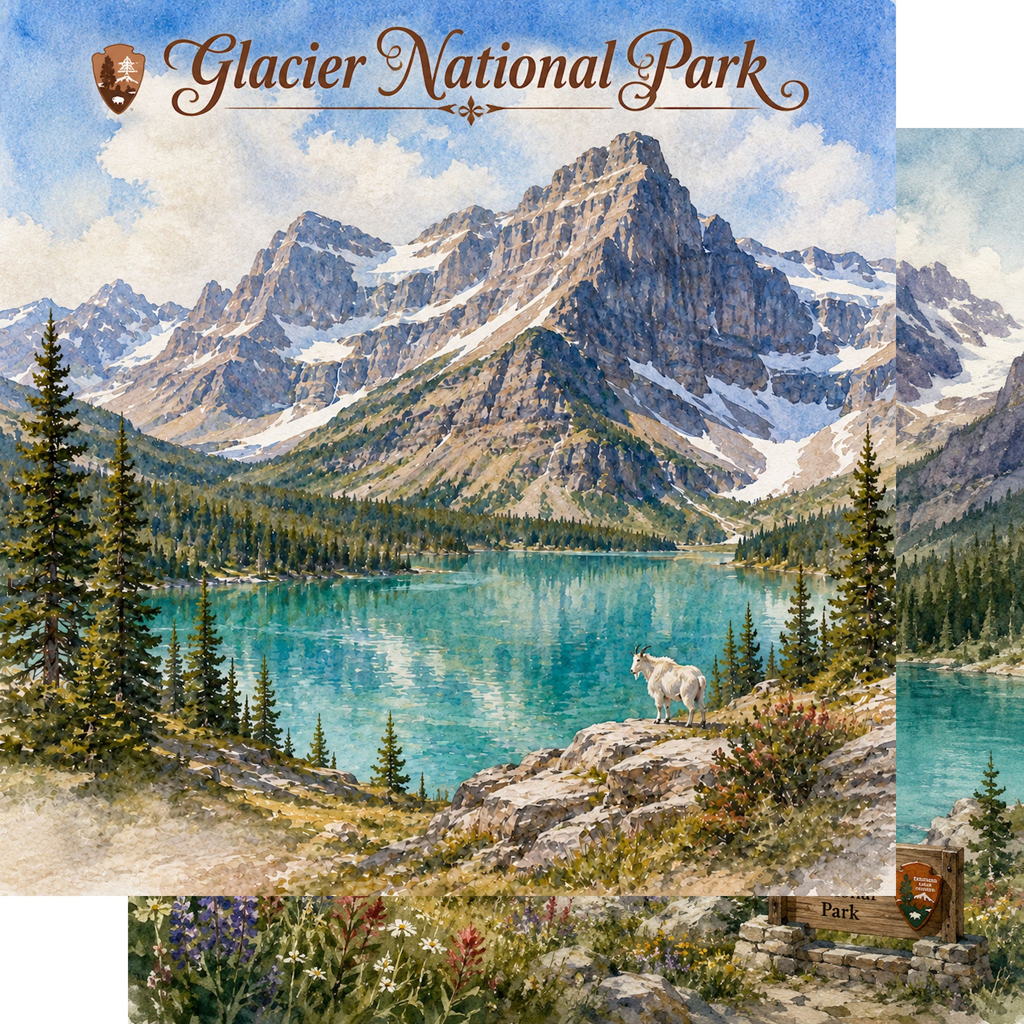 Watercolor National Parks Collection Glacier National Park 12 x 12 Double-Sided Scrapbook Paper by SSC Designs