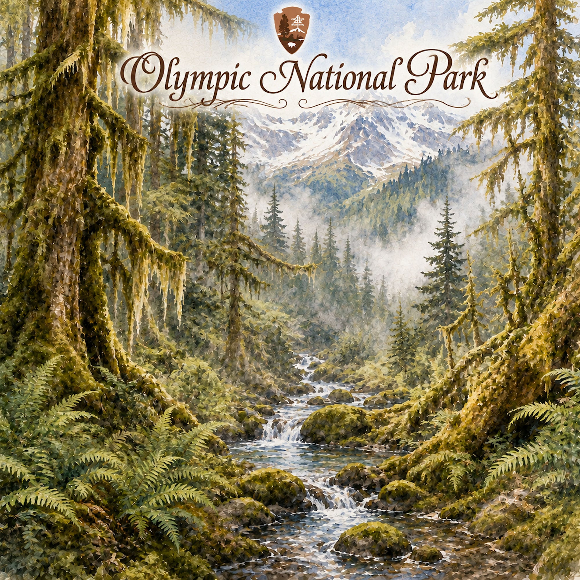 Watercolor National Parks Collection Olympic National Park 12 x 12 Double-Sided Scrapbook Paper by SSC Designs