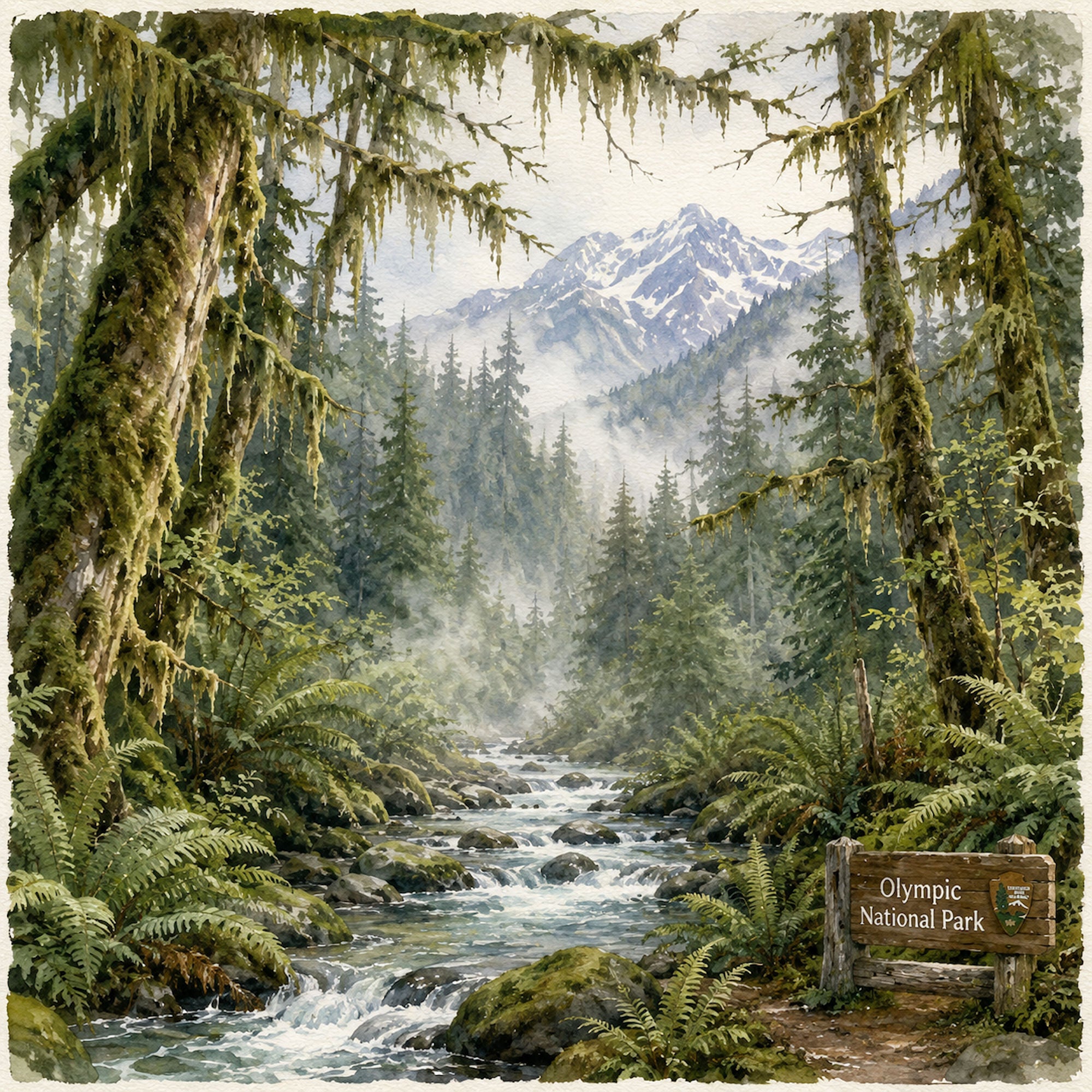 Watercolor National Parks Collection Olympic National Park 12 x 12 Double-Sided Scrapbook Paper by SSC Designs