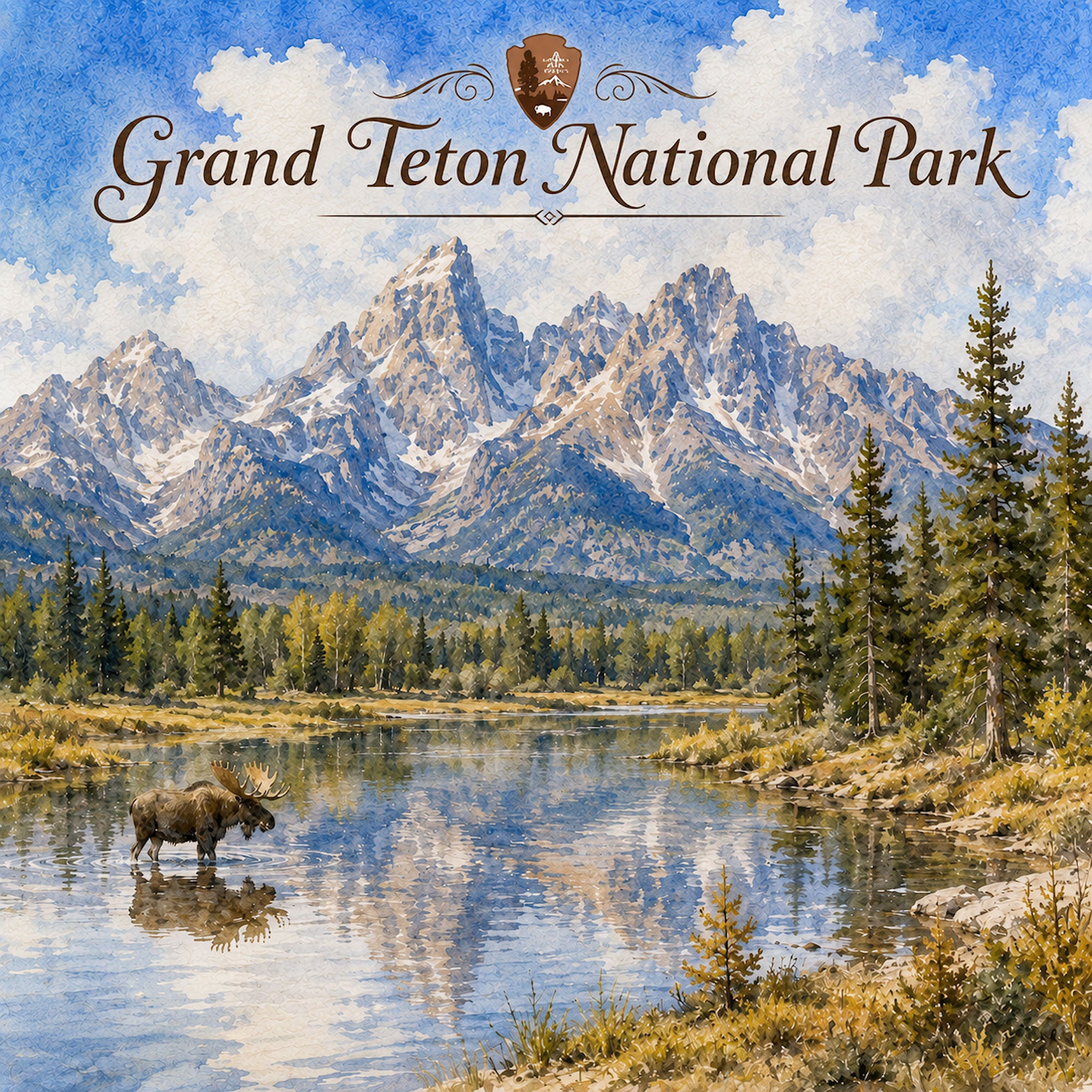 Watercolor National Parks Collection Grand Teton National Park 12 x 12 Double-Sided Scrapbook Paper by SSC Designs